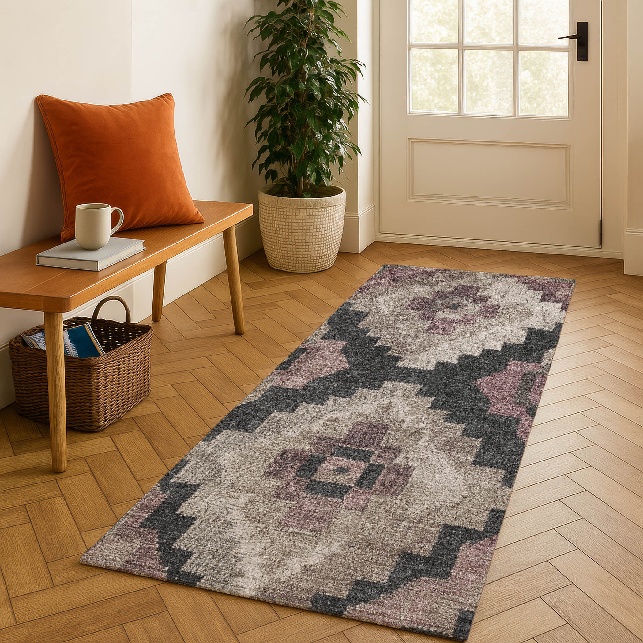 Cusco Machine Washable Transitional Taupe Brown Rug 2'3" x 7'6" #shape_Runner