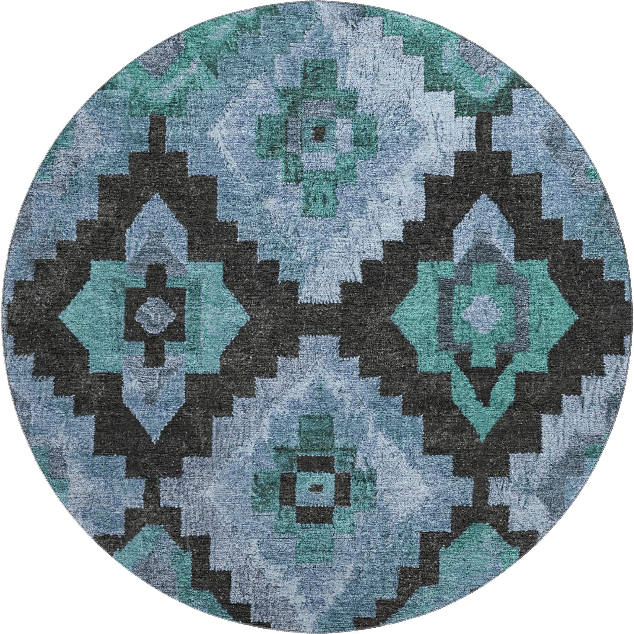 Cusco Machine Washable Transitional Teal Rug 8' x 8' #shape_Round