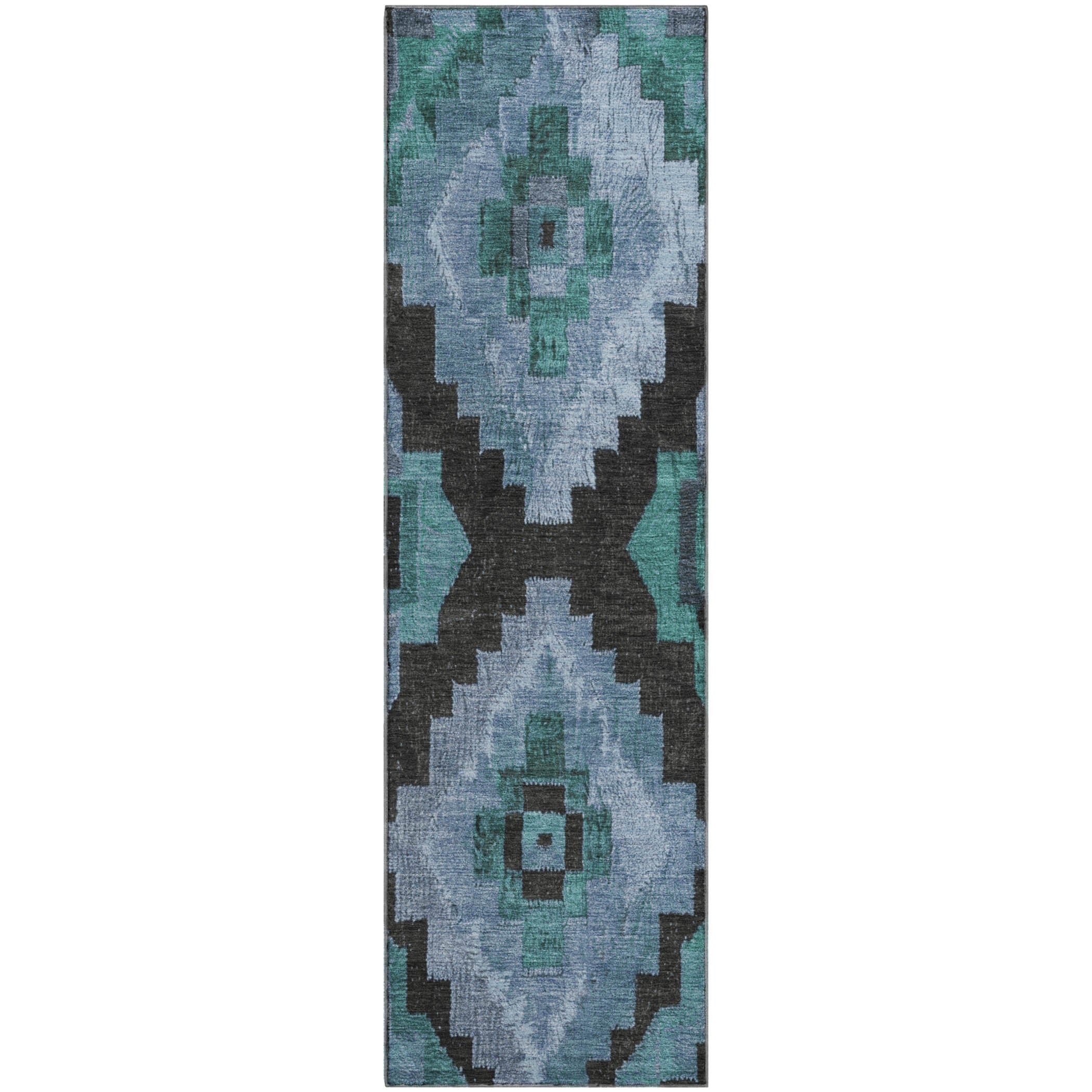 Cusco Machine Washable Transitional Teal Rug 2'3" x 7'6" #shape_Runner