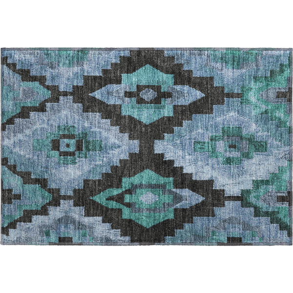 Cusco Machine Washable Transitional Teal Rug 1'8" x 2'6"