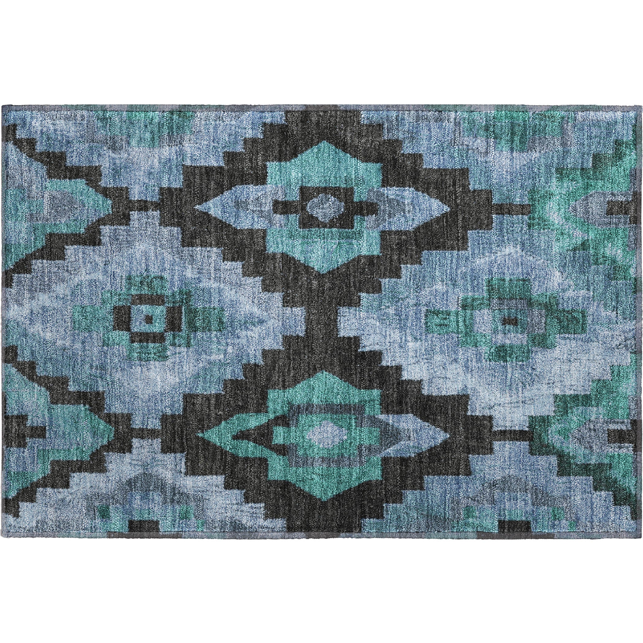 Cusco Machine Washable Transitional Teal Rug 1'8" x 2'6" #shape_Rectangle