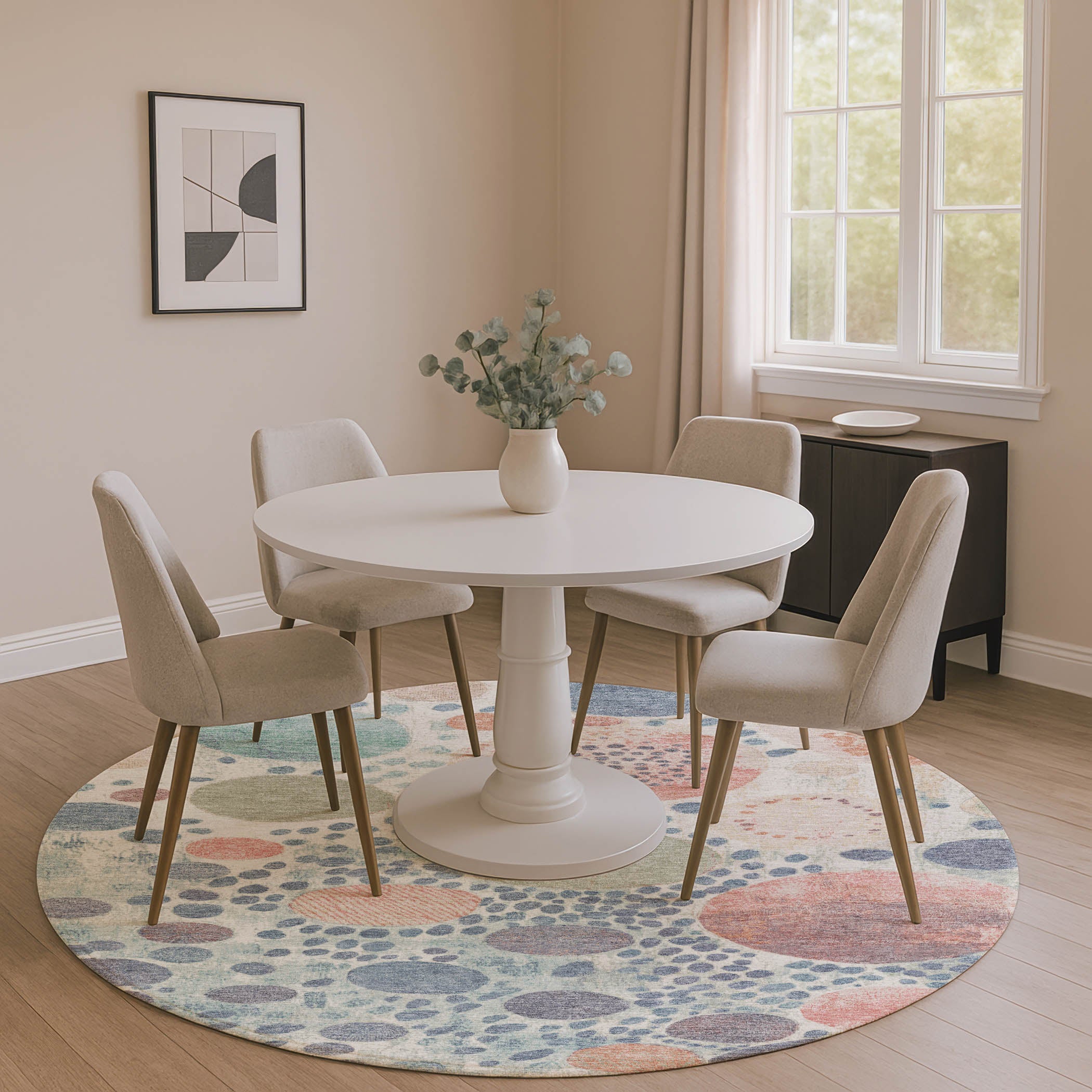 Kathmandu Machine Washable Transitional Denim Blue Rug 8' x 8' #shape_Round