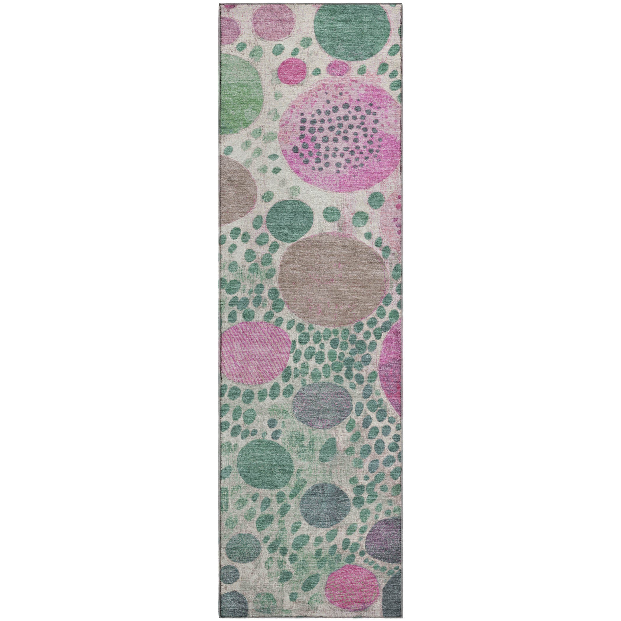 Kathmandu Machine Washable Transitional Green Rug 2'3" x 7'6" #shape_Runner