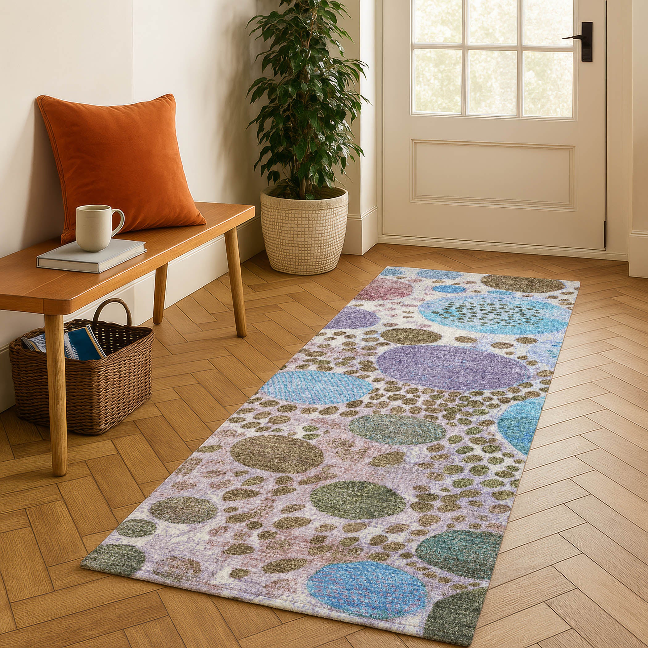 Kathmandu Machine Washable Transitional Khaki Brown Rug 2'3" x 7'6" #shape_Runner