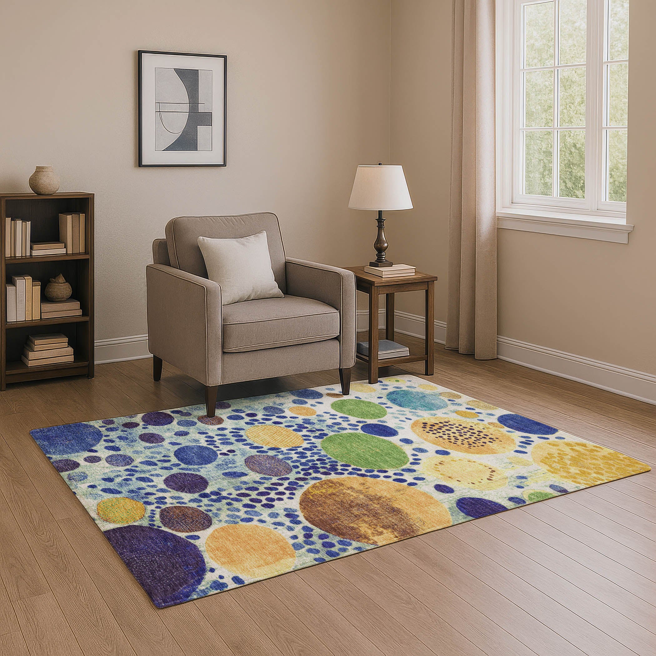 Kathmandu Machine Washable Transitional Navy Blue Rug 2'6" x 3'10" #shape_Rectangle