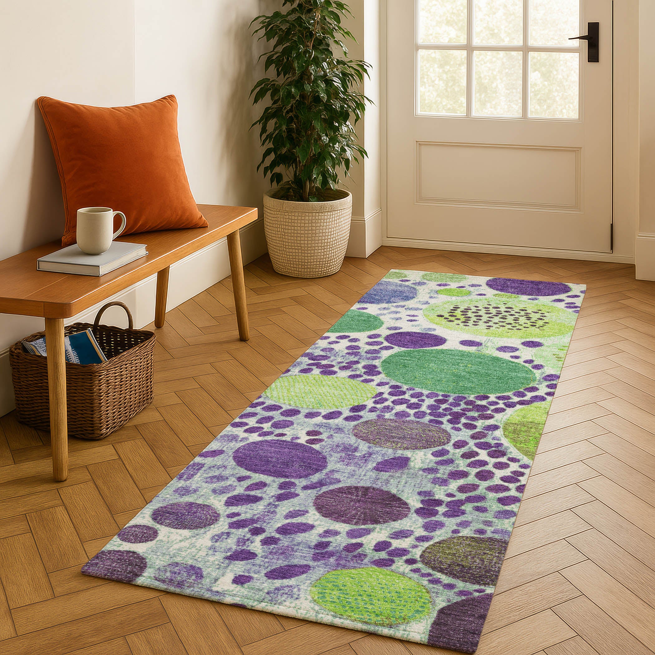 Kathmandu Machine Washable Transitional Purple Rug 2'3" x 7'6" #shape_Runner