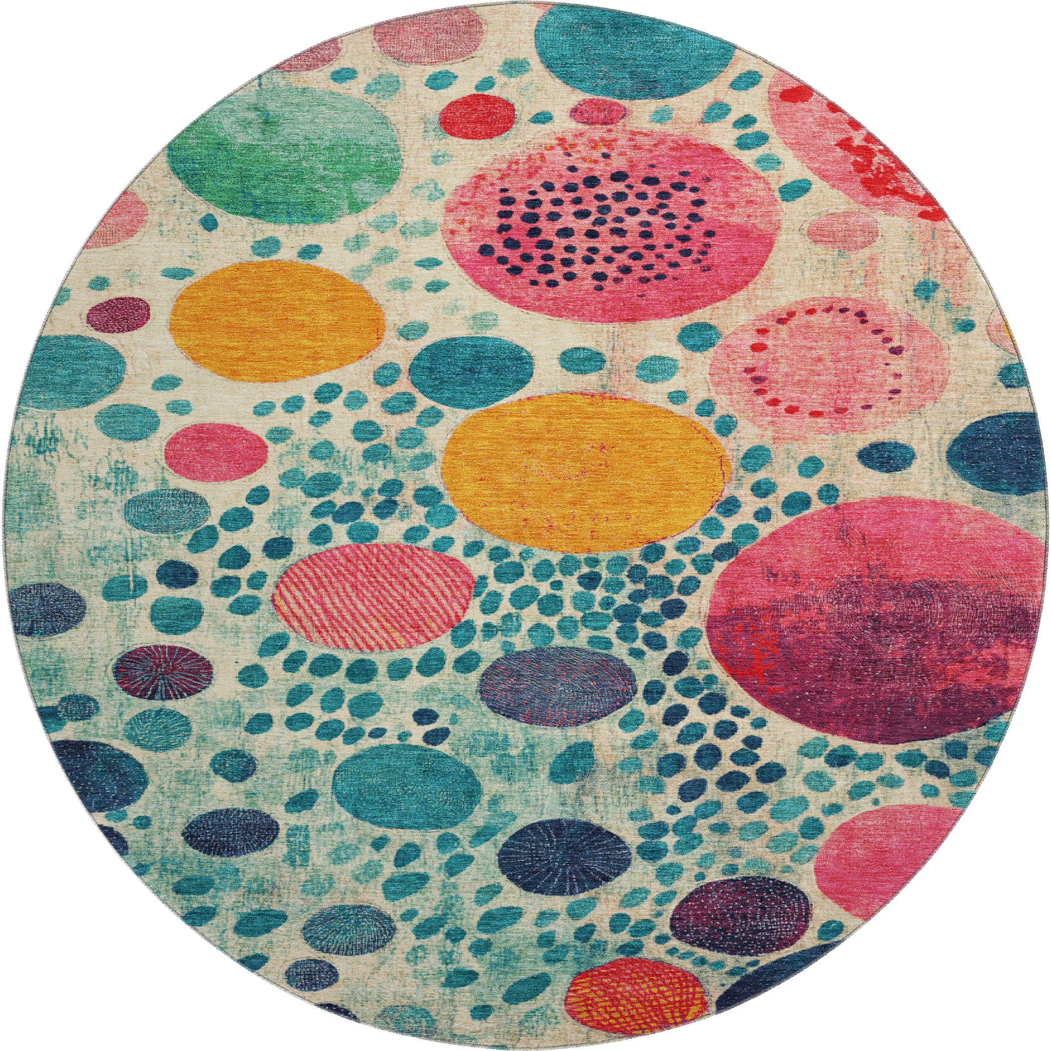 Kathmandu Machine Washable Transitional Teal Rug 8' x 8' #shape_Round