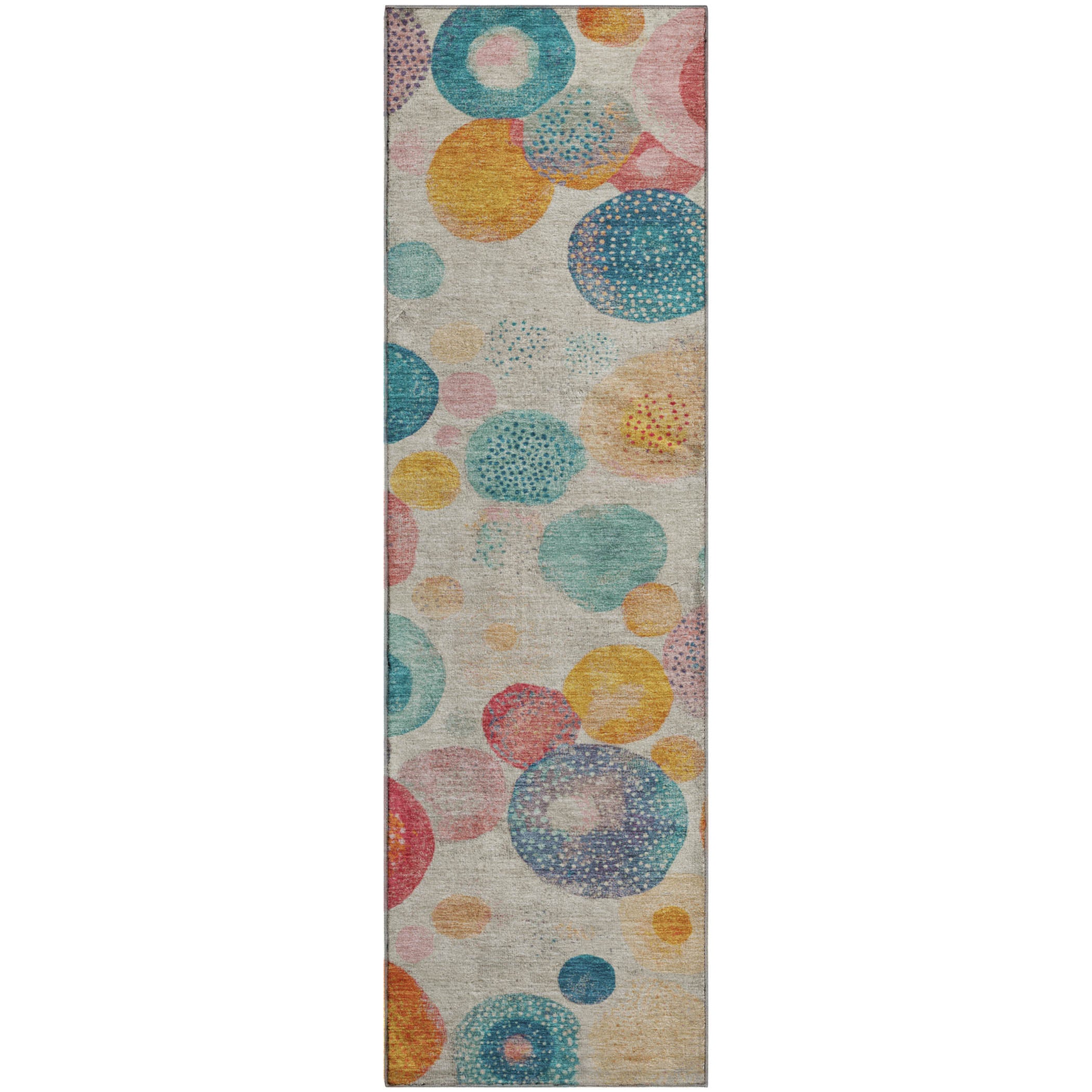 Santorini Machine Washable Transitional Beige Brown Rug 2'3" x 7'6" #shape_Runner