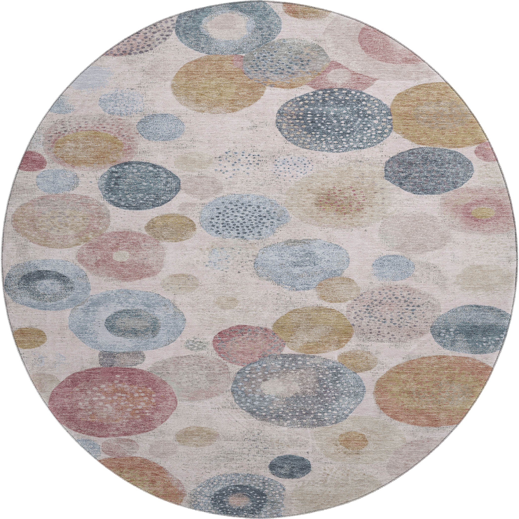 Santorini Machine Washable Transitional Blush Pink Rug 8' x 8' #shape_Round