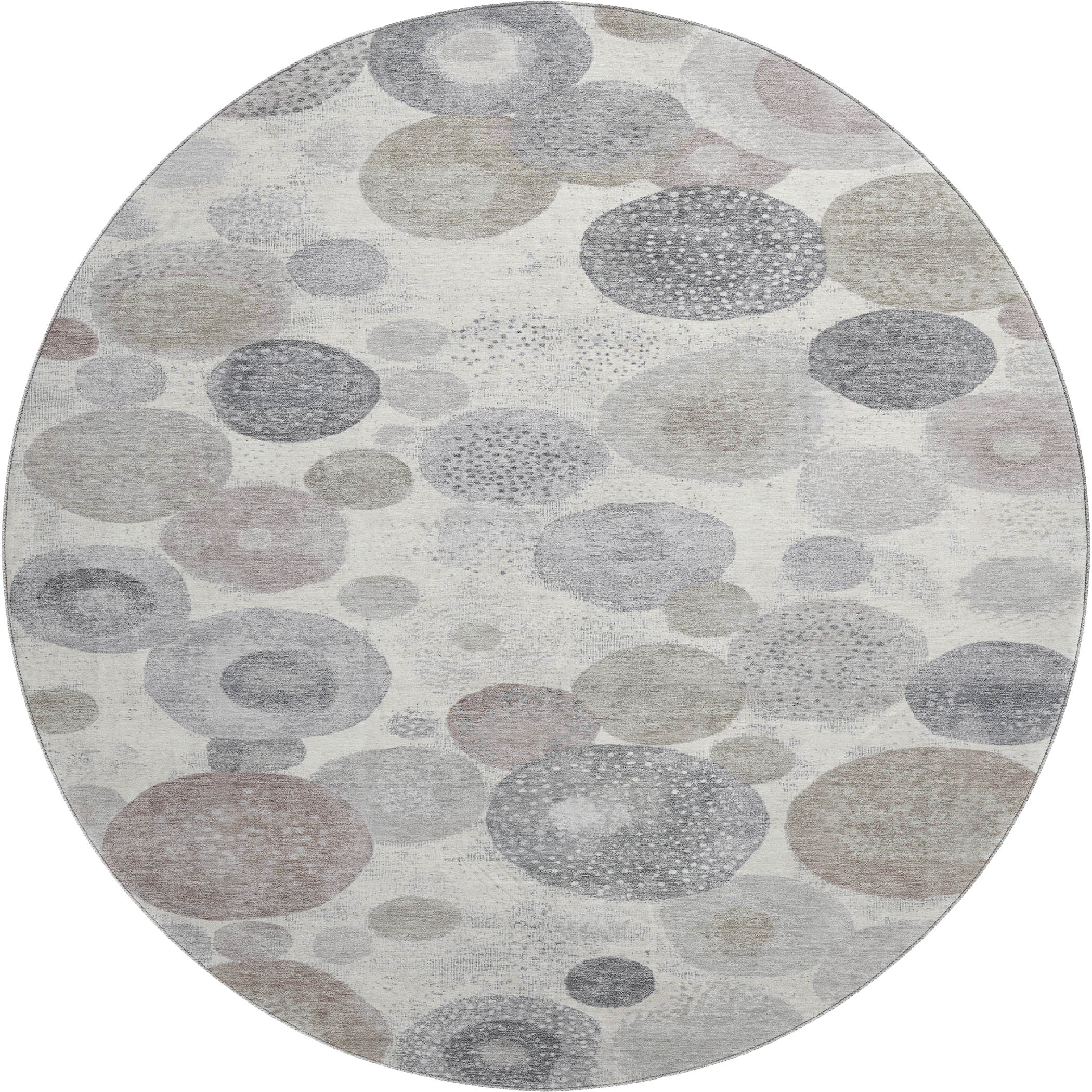 Santorini Machine Washable Transitional Ivory Rug 8' x 8' #shape_Round