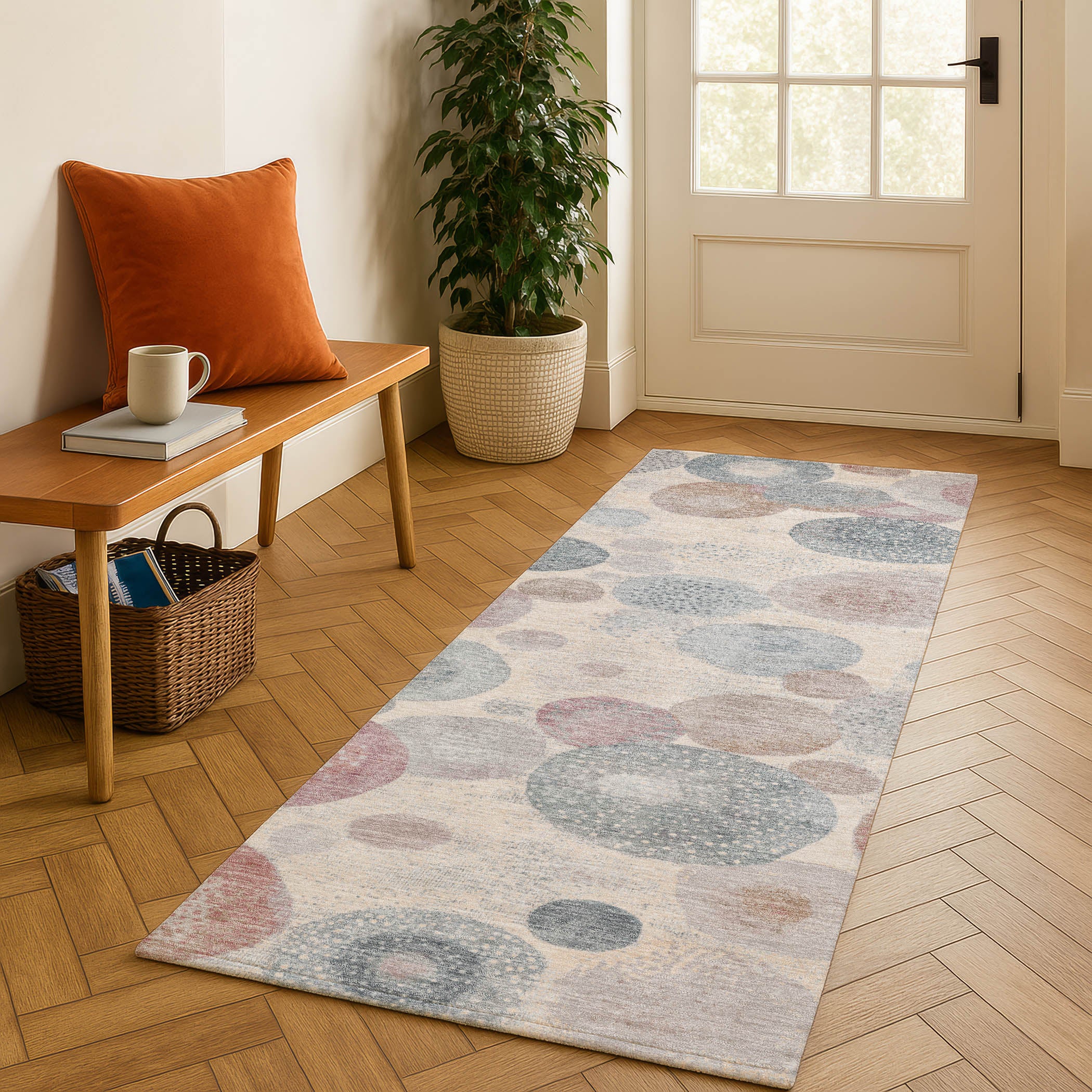 Santorini Machine Washable Transitional Peach Orange Rug 2'3" x 7'6" #shape_Runner