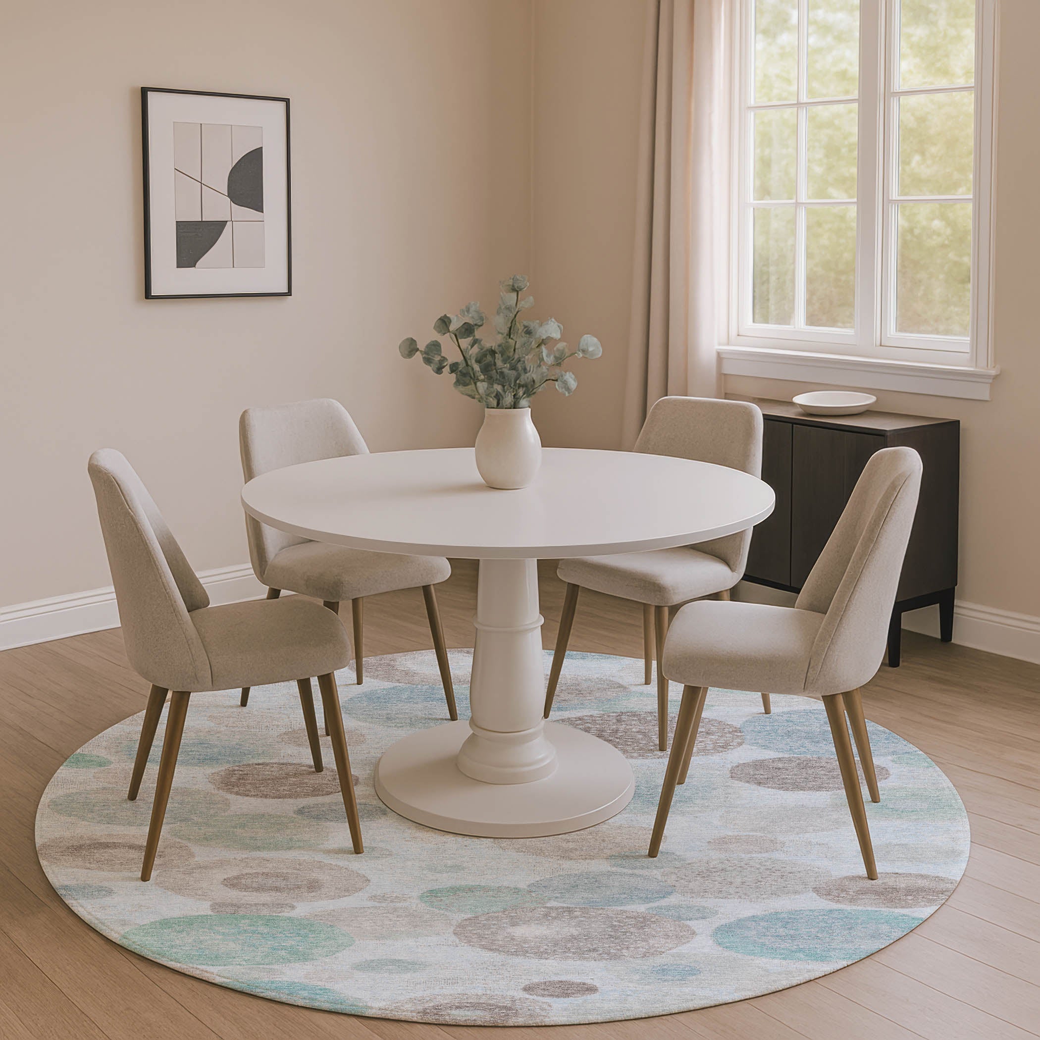 Santorini Machine Washable Transitional Sky Blue Rug 8' x 8' #shape_Round
