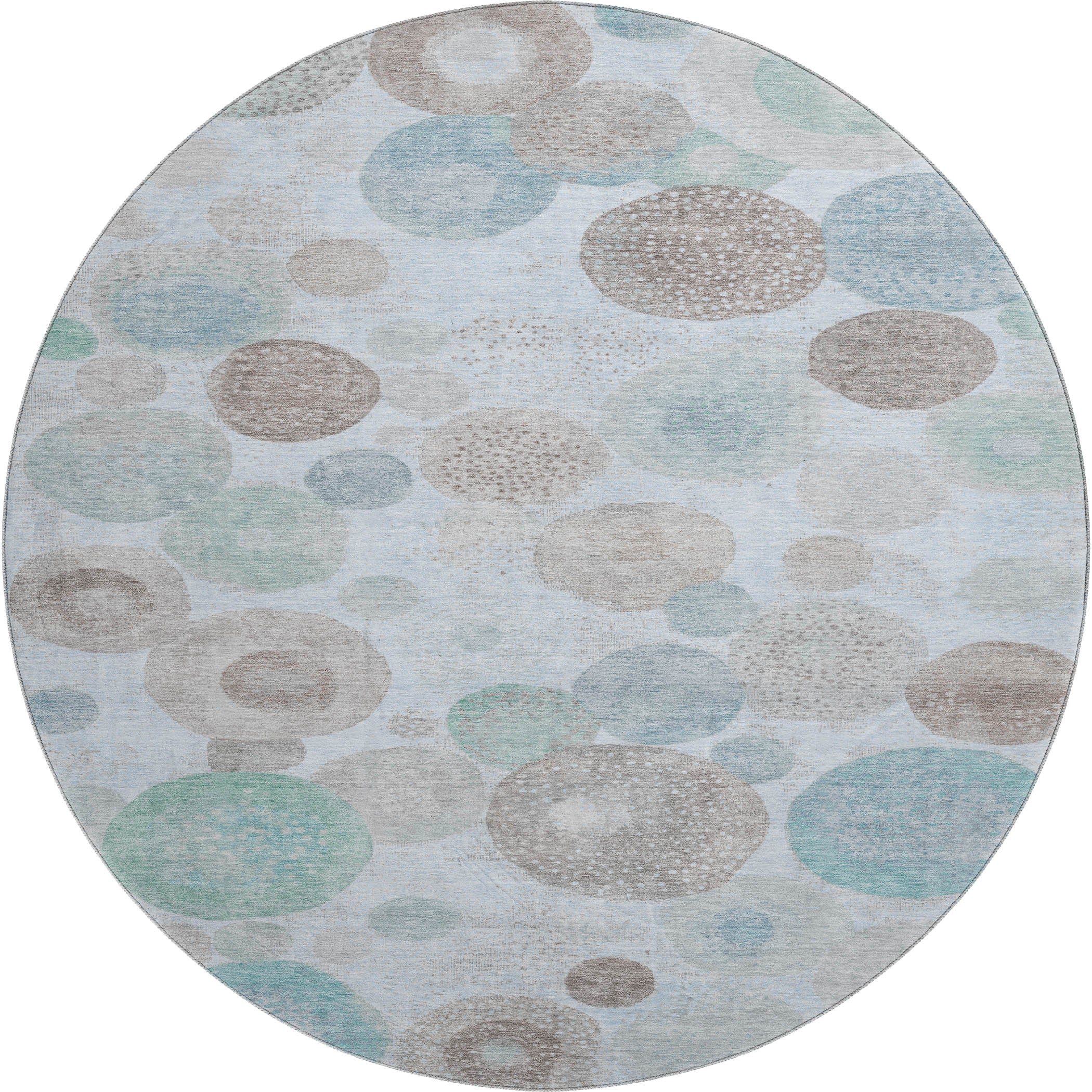 Santorini Machine Washable Transitional Sky Blue Rug 8' x 8' #shape_Round