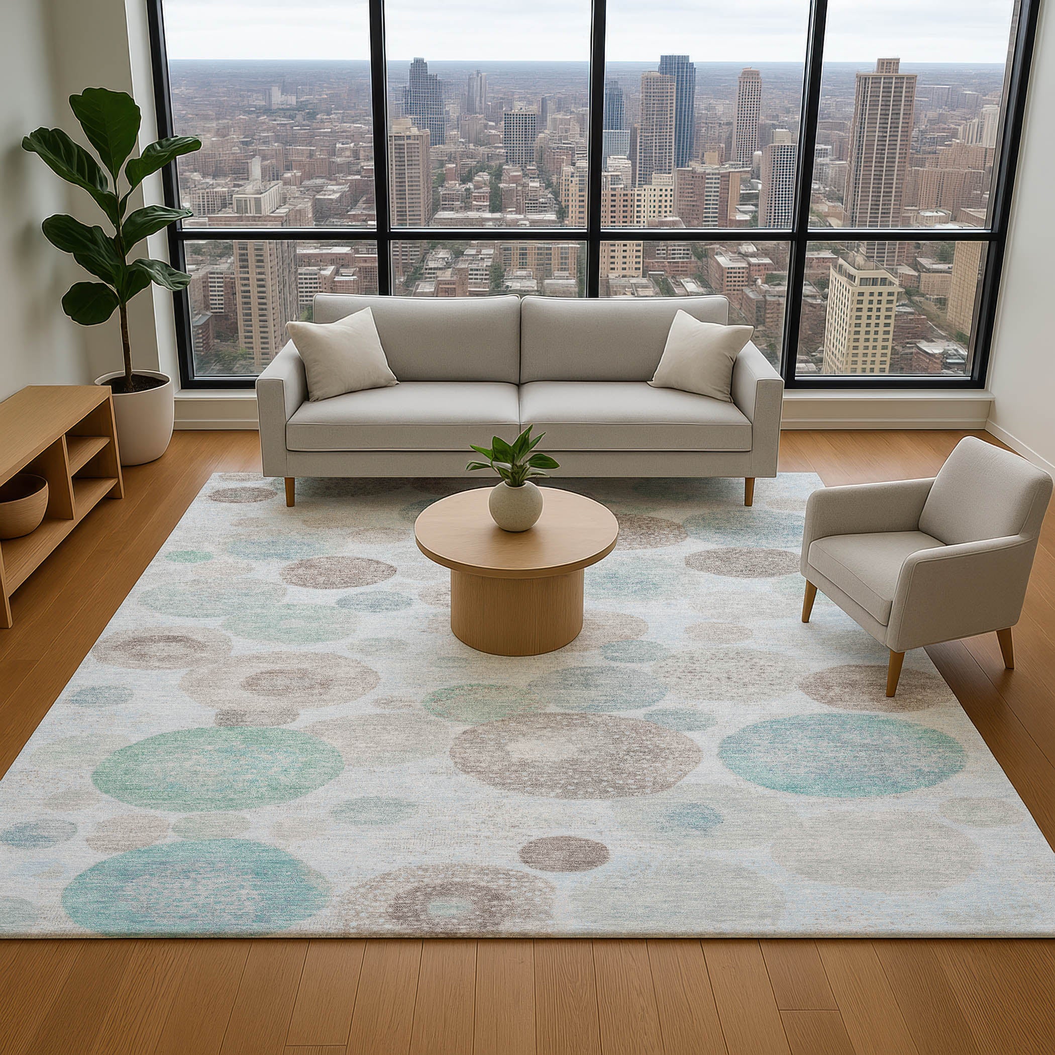Santorini Machine Washable Transitional Sky Blue Rug 2'6" x 3'10" #shape_Rectangle
