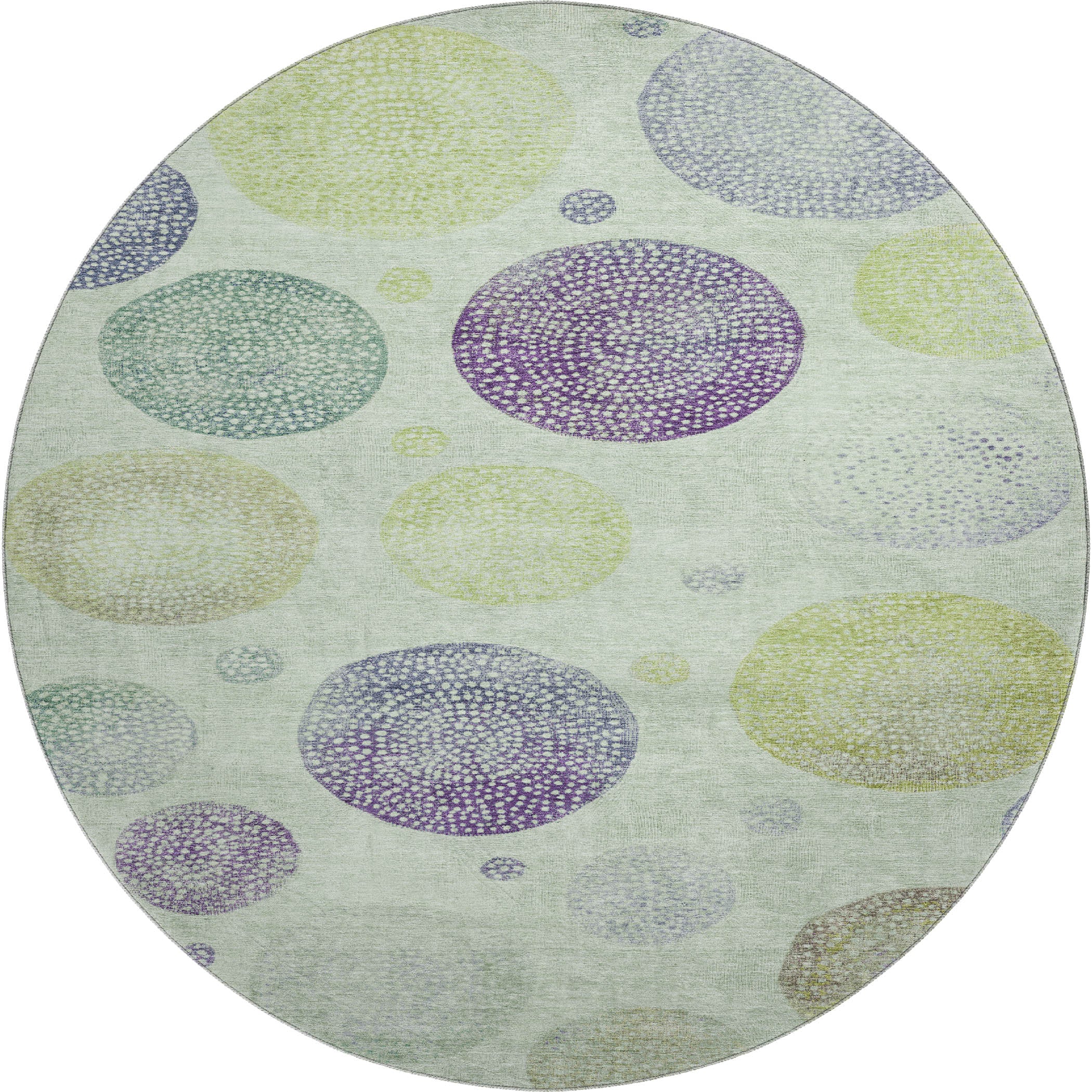 Cusco Machine Washable Transitional Aloe Green Rug 8' x 8' #shape_Round
