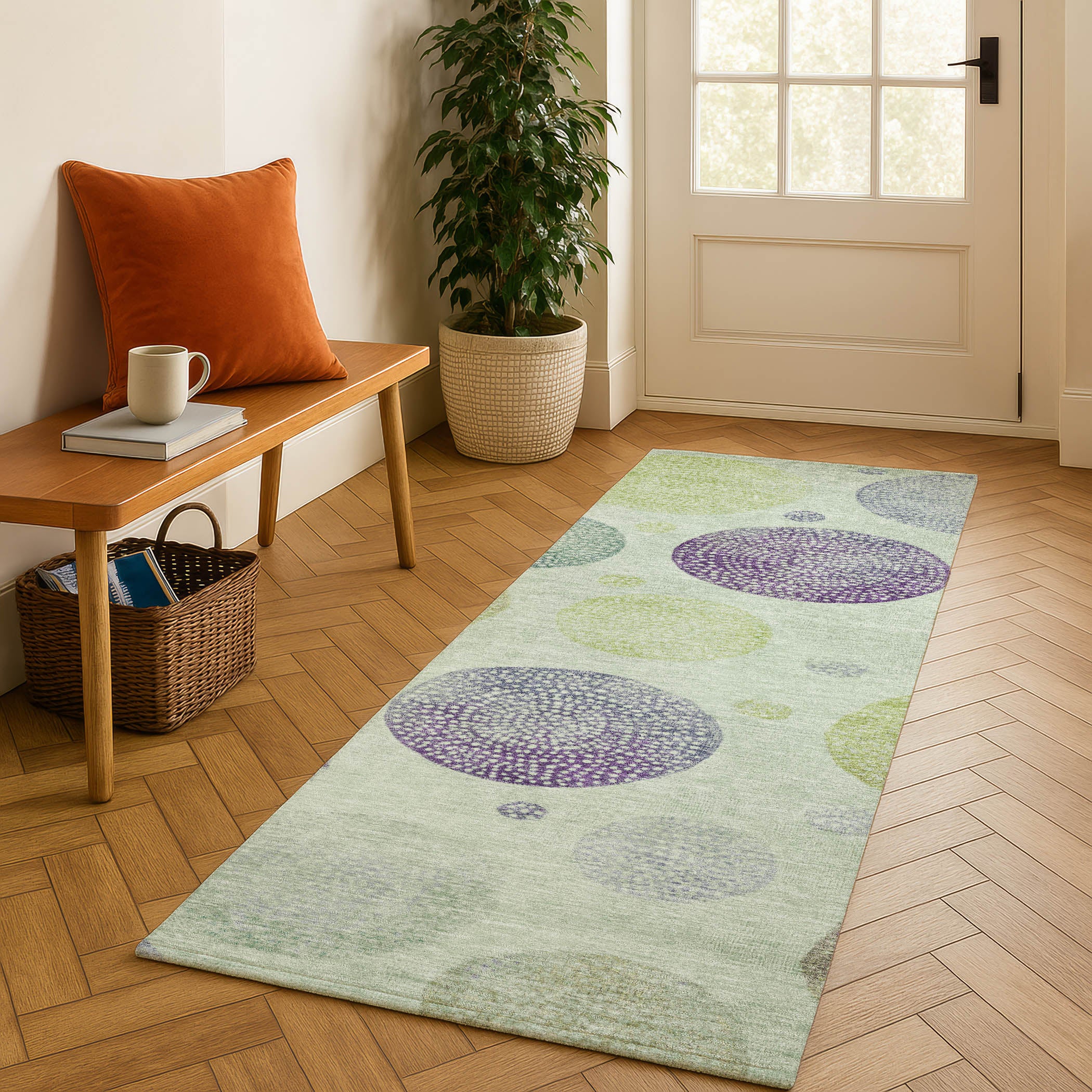 Cusco Machine Washable Transitional Aloe Green Rug 2'3" x 7'6" #shape_Runner