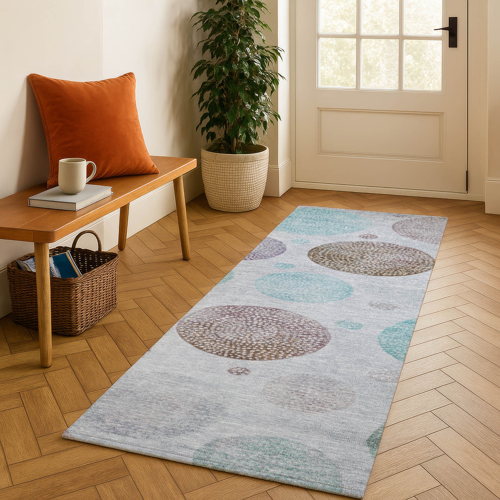 Cusco Machine Washable Transitional Blue Rug 2'3" x 7'6" #shape_Runner