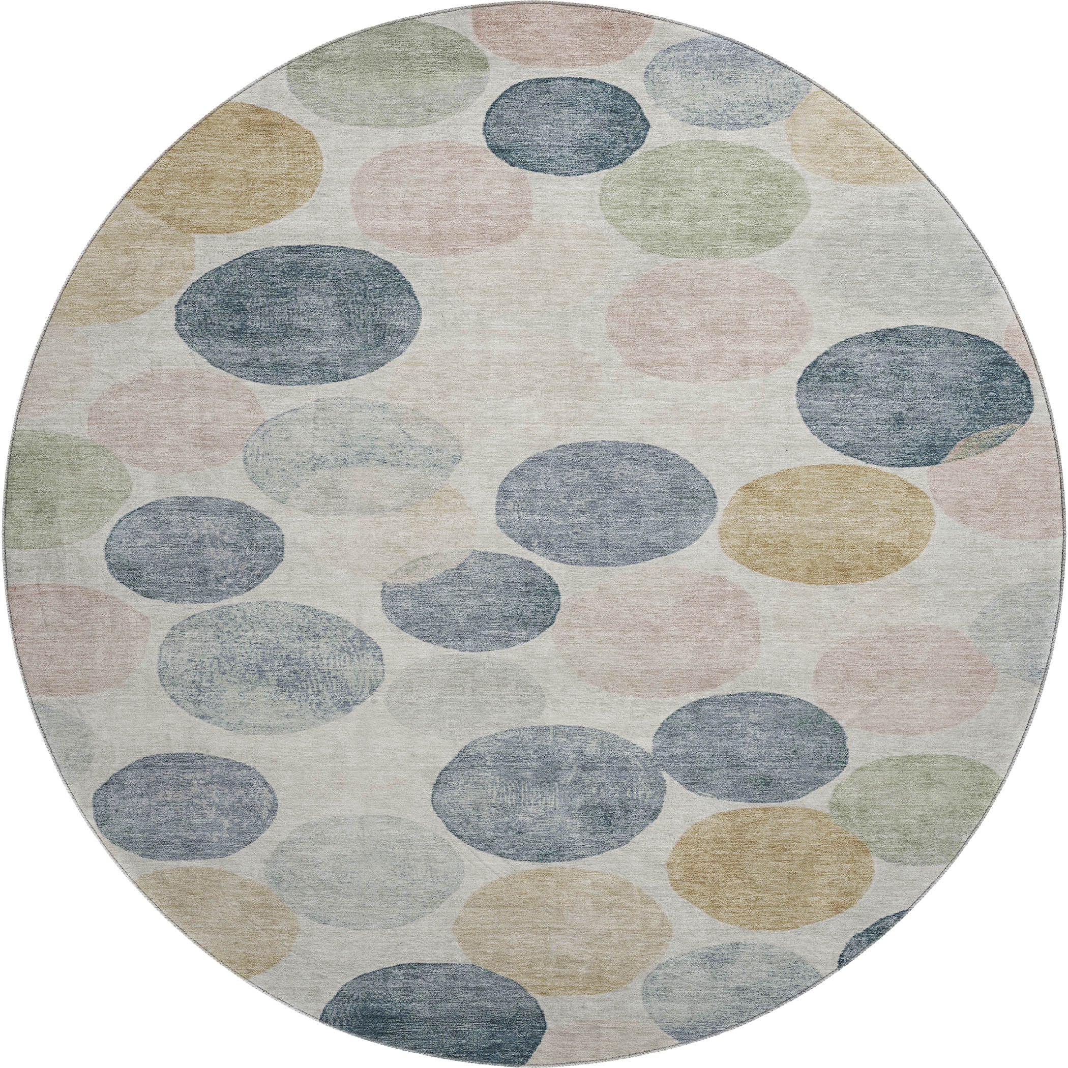 Split Machine Washable Transitional Beige Brown Rug 8' x 8' #shape_Round