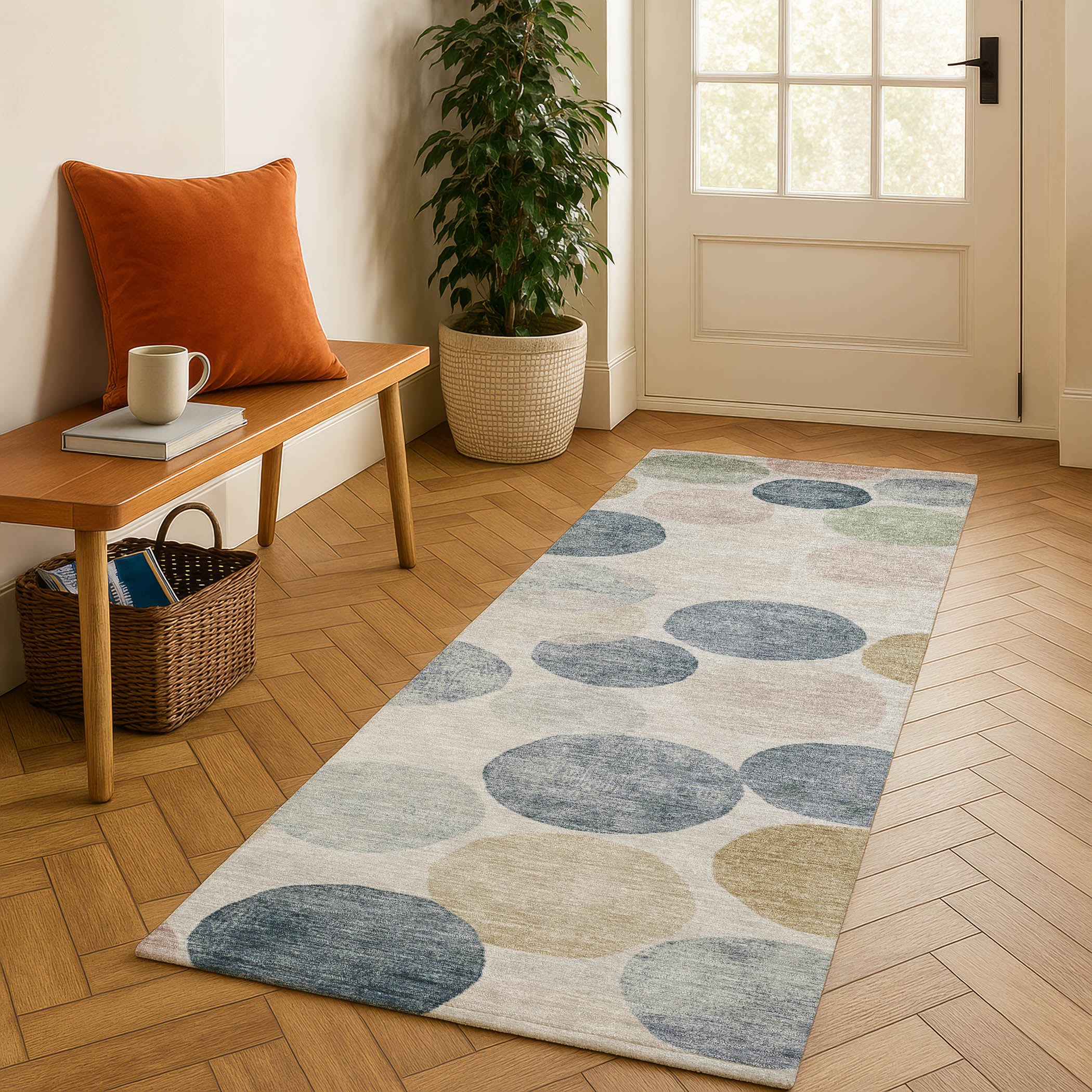 Split Machine Washable Transitional Beige Brown Rug 2'3" x 7'6" #shape_Runner