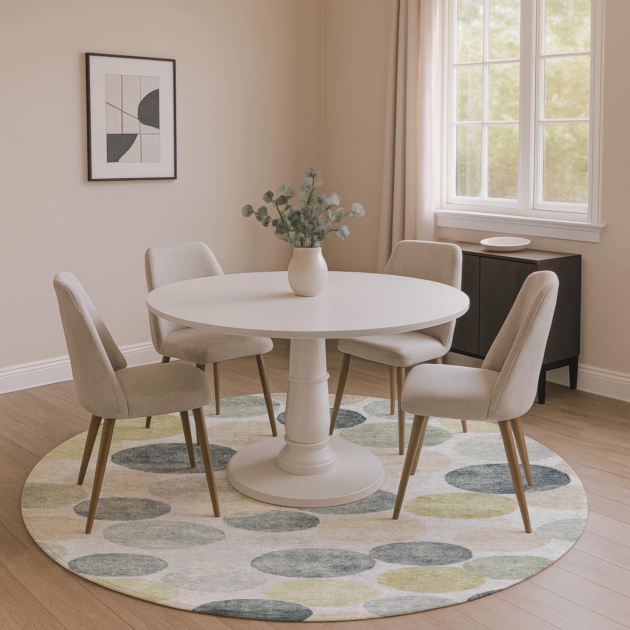 Split Machine Washable Transitional Gray Rug 8' x 8' #shape_Round