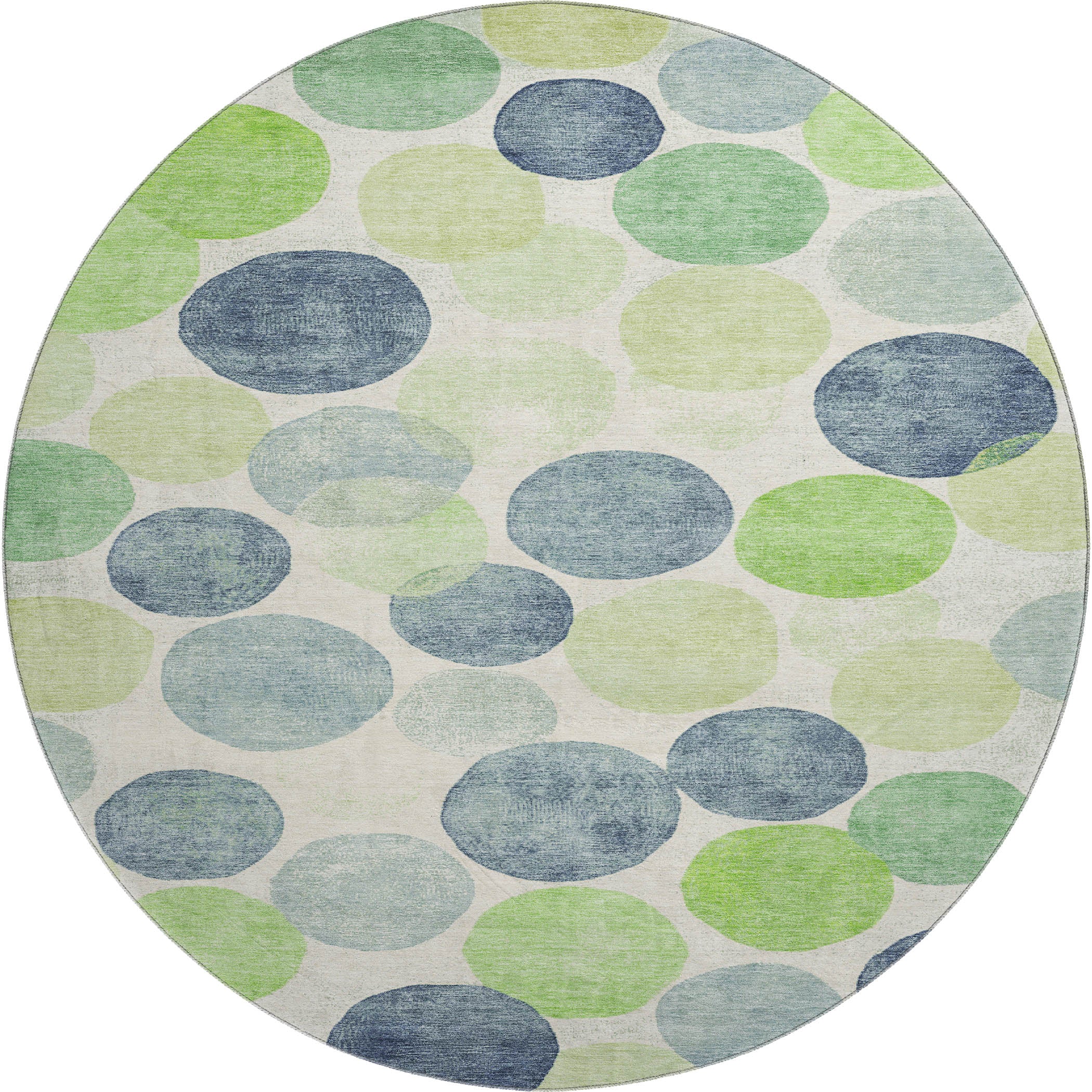 Split Machine Washable Transitional Navy Blue Rug 8' x 8' #shape_Round
