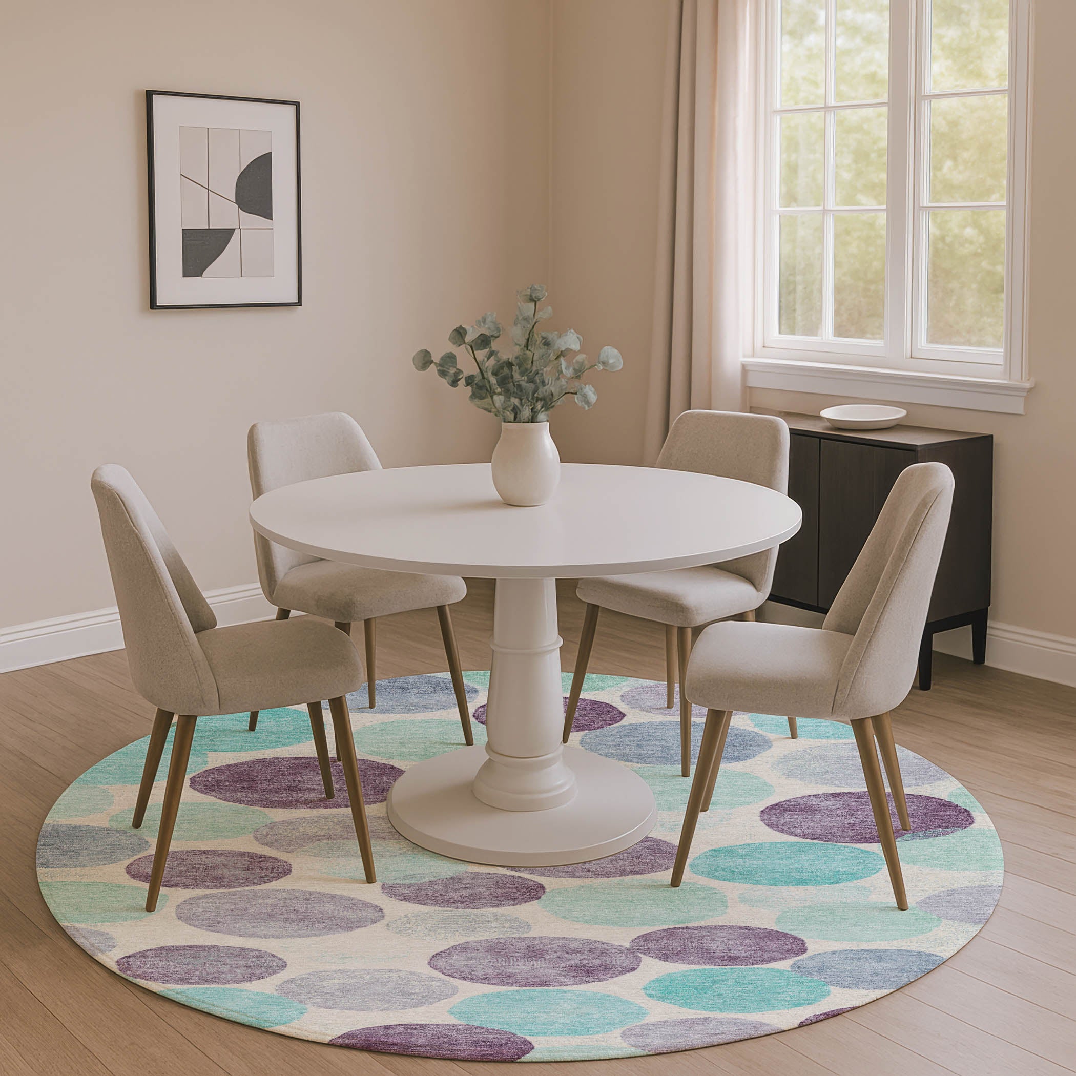 Split Machine Washable Transitional Plum Purple Rug 8' x 8' #shape_Round