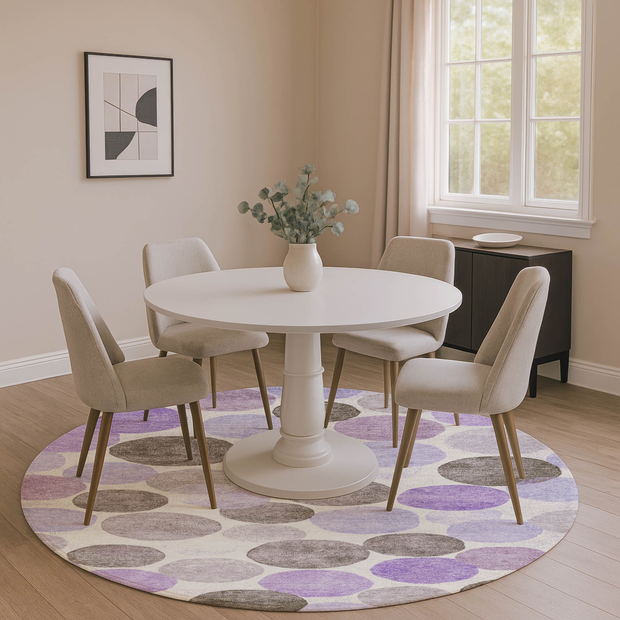 Split Machine Washable Transitional Purple Rug 8' x 8' #shape_Round