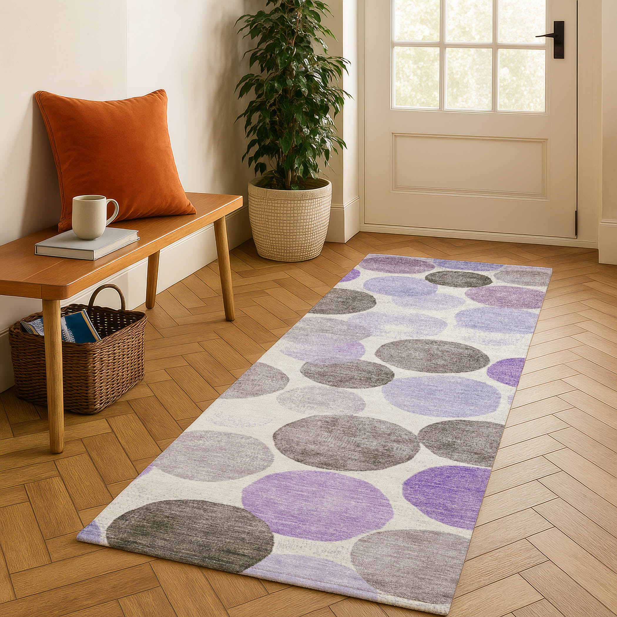 Split Machine Washable Transitional Purple Rug 2'3" x 7'6" #shape_Runner