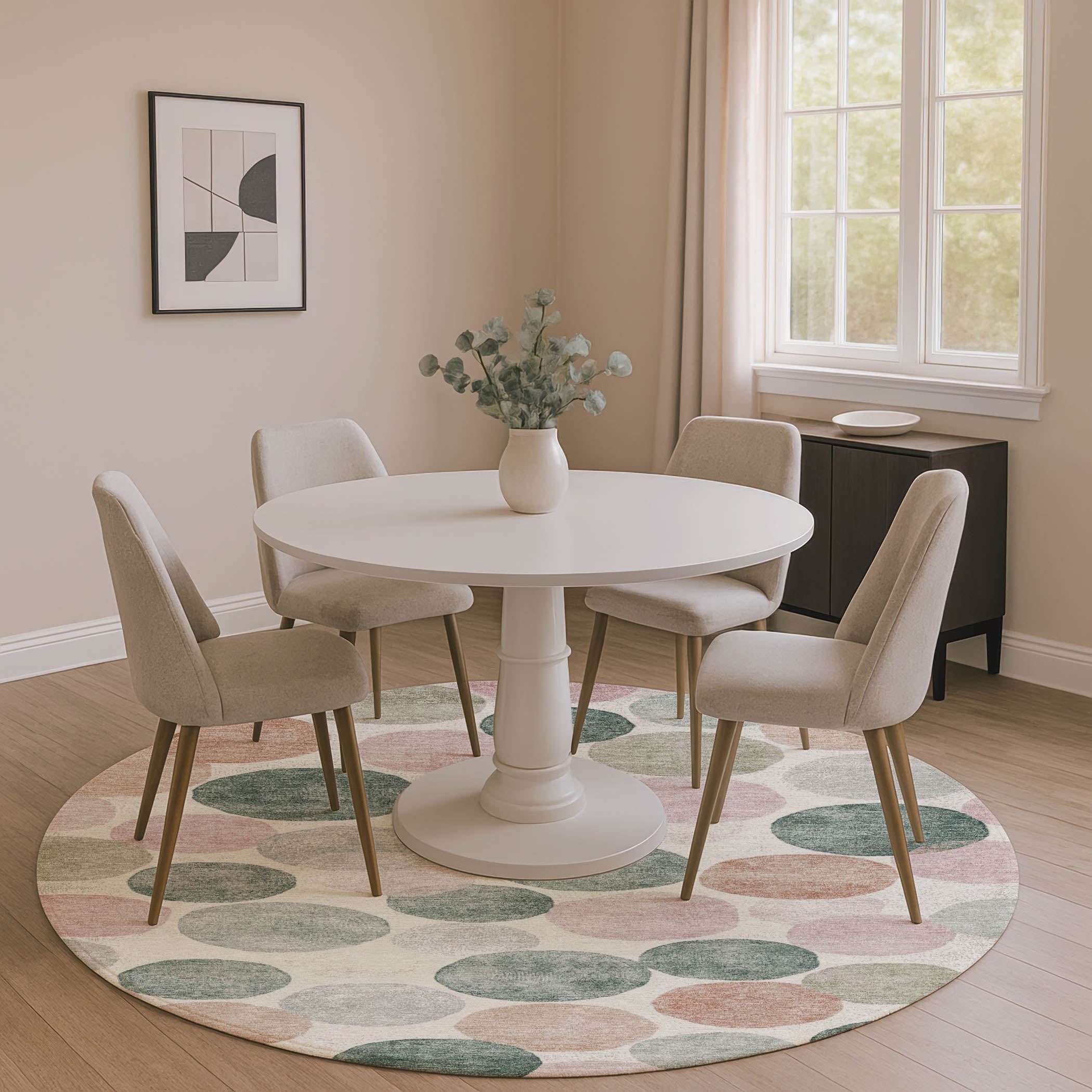 Split Machine Washable Transitional Salmon Orange Rug 8' x 8' #shape_Round