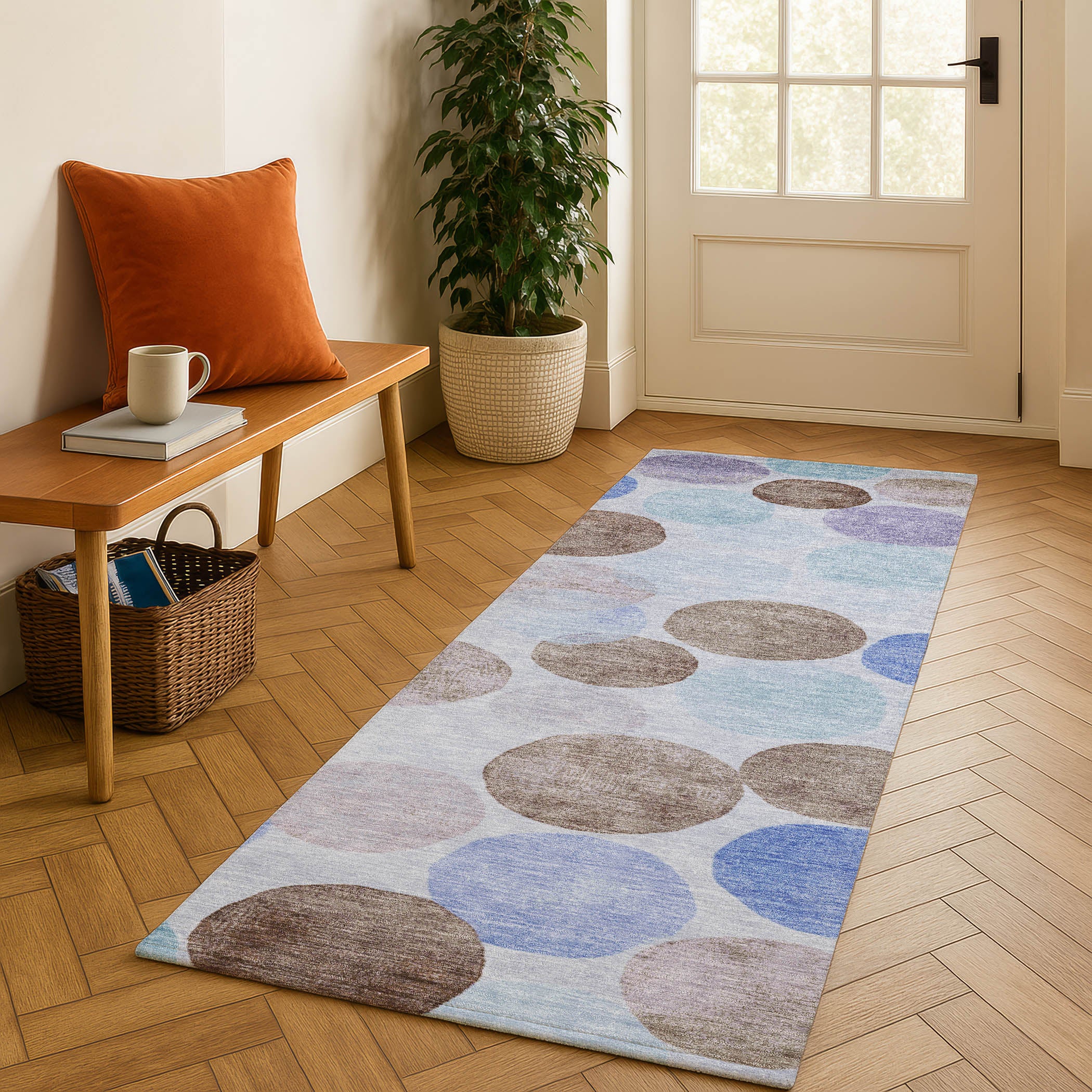 Split Machine Washable Transitional Sky Blue Rug 2'3" x 7'6" #shape_Runner