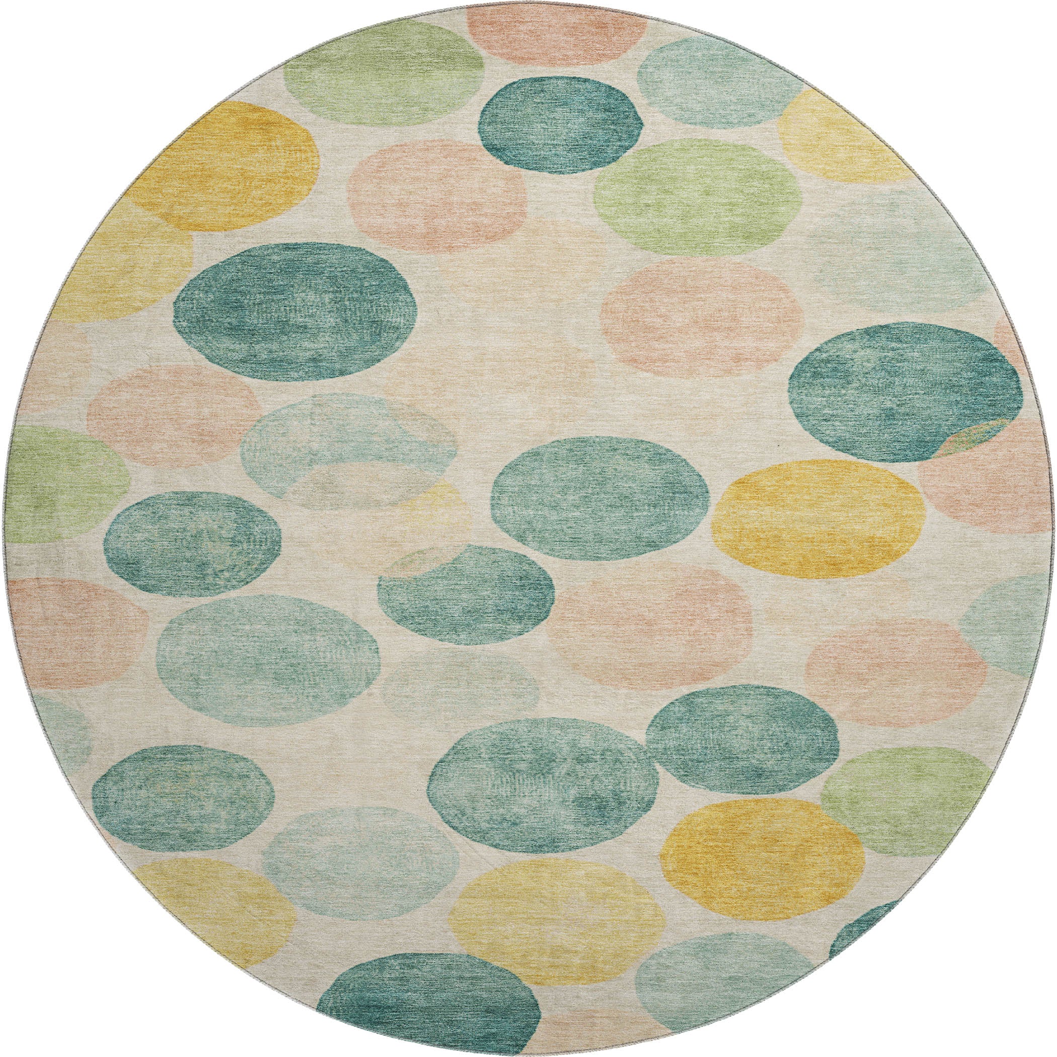 Split Machine Washable Transitional Teal Rug 8' x 8' #shape_Round