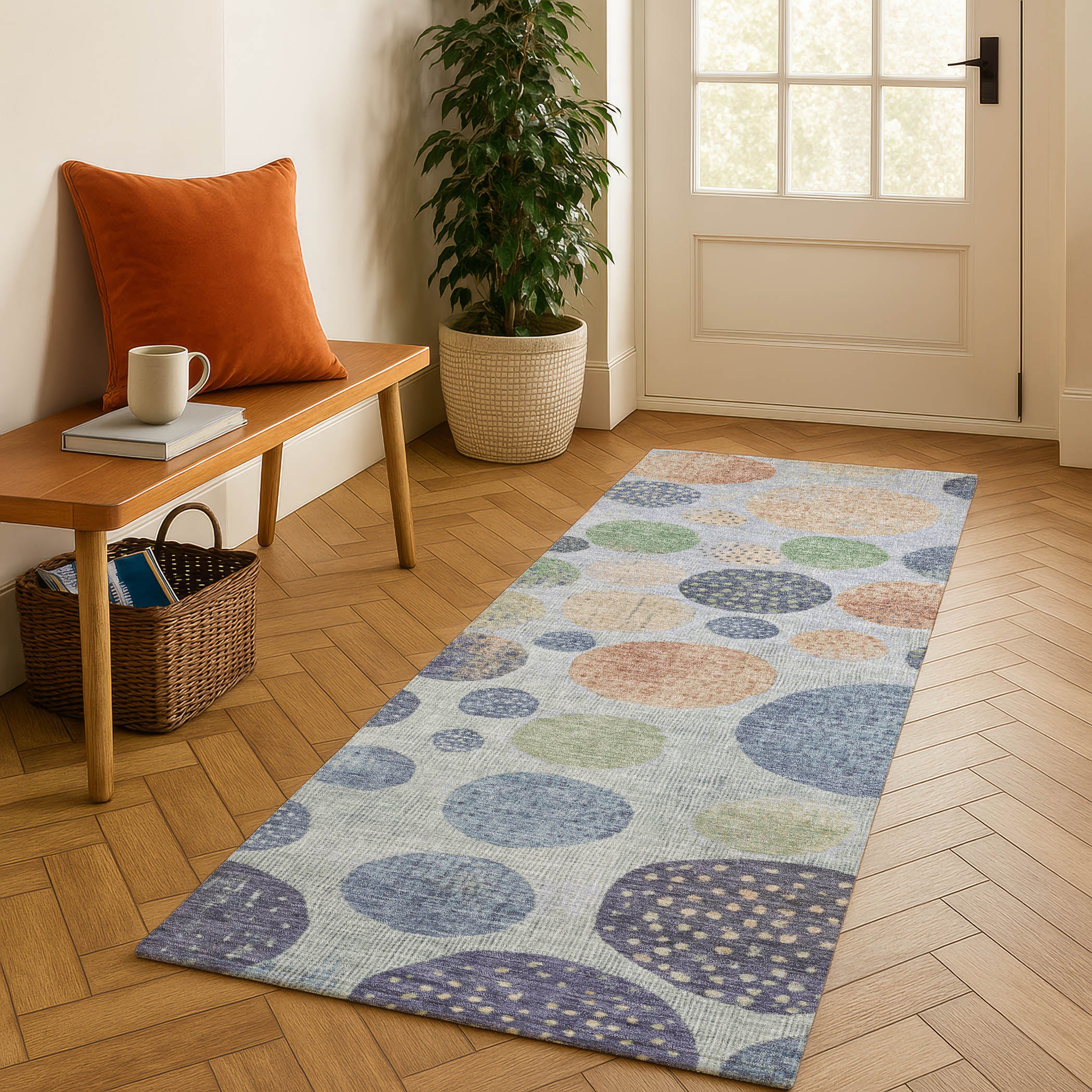 Salzburg Machine Washable Transitional Denim Blue Rug 2'3" x 7'6" #shape_Runner