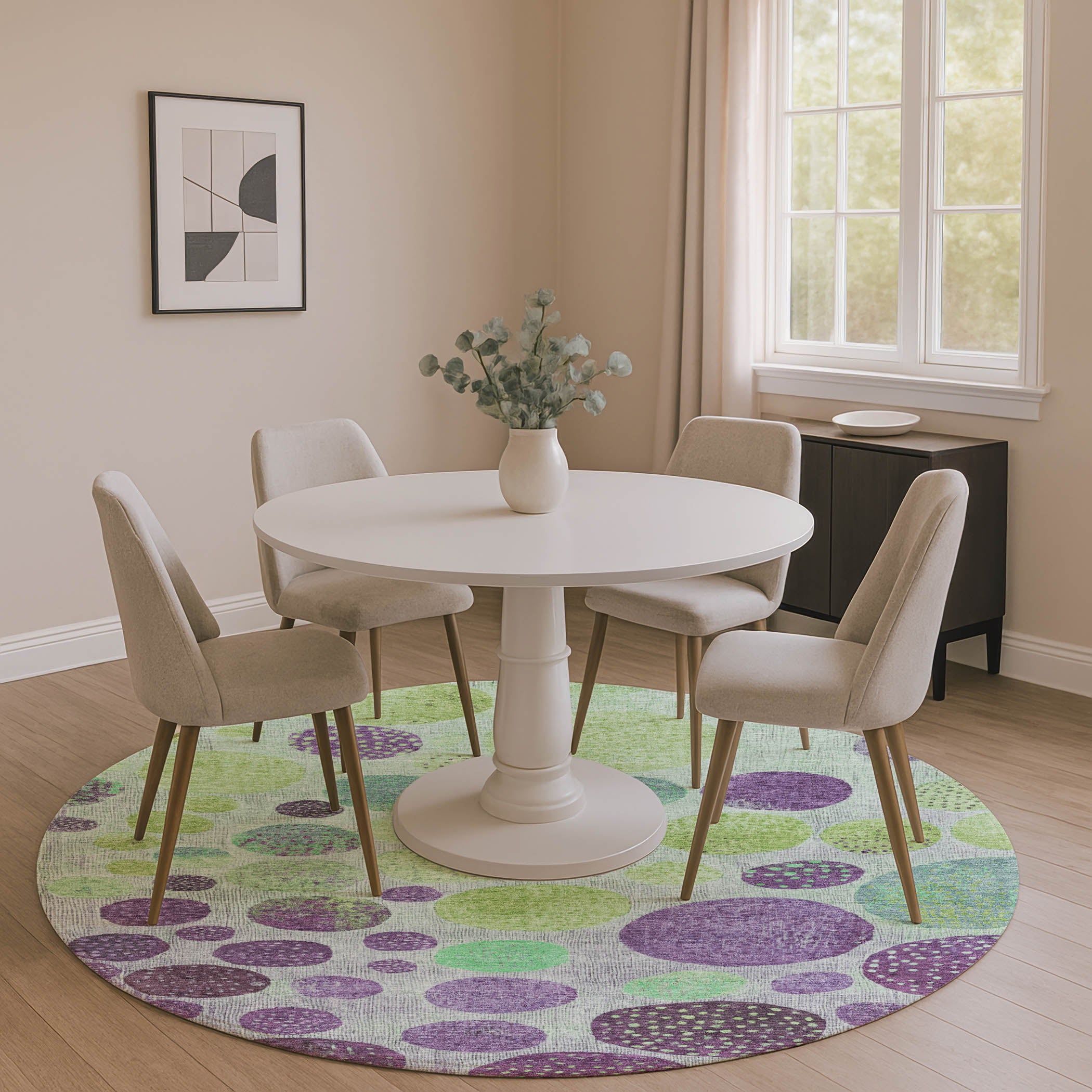 Salzburg Machine Washable Transitional Purple Rug 8' x 8' #shape_Round