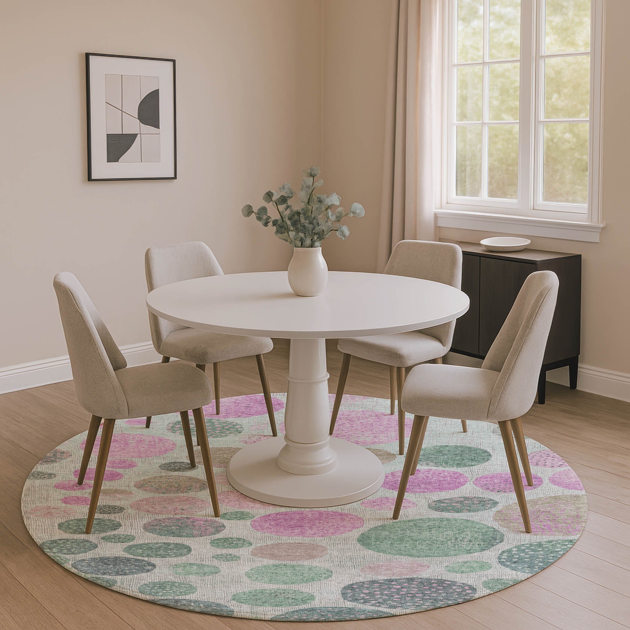 Salzburg Machine Washable Transitional Sage Green Rug 8' x 8' #shape_Round