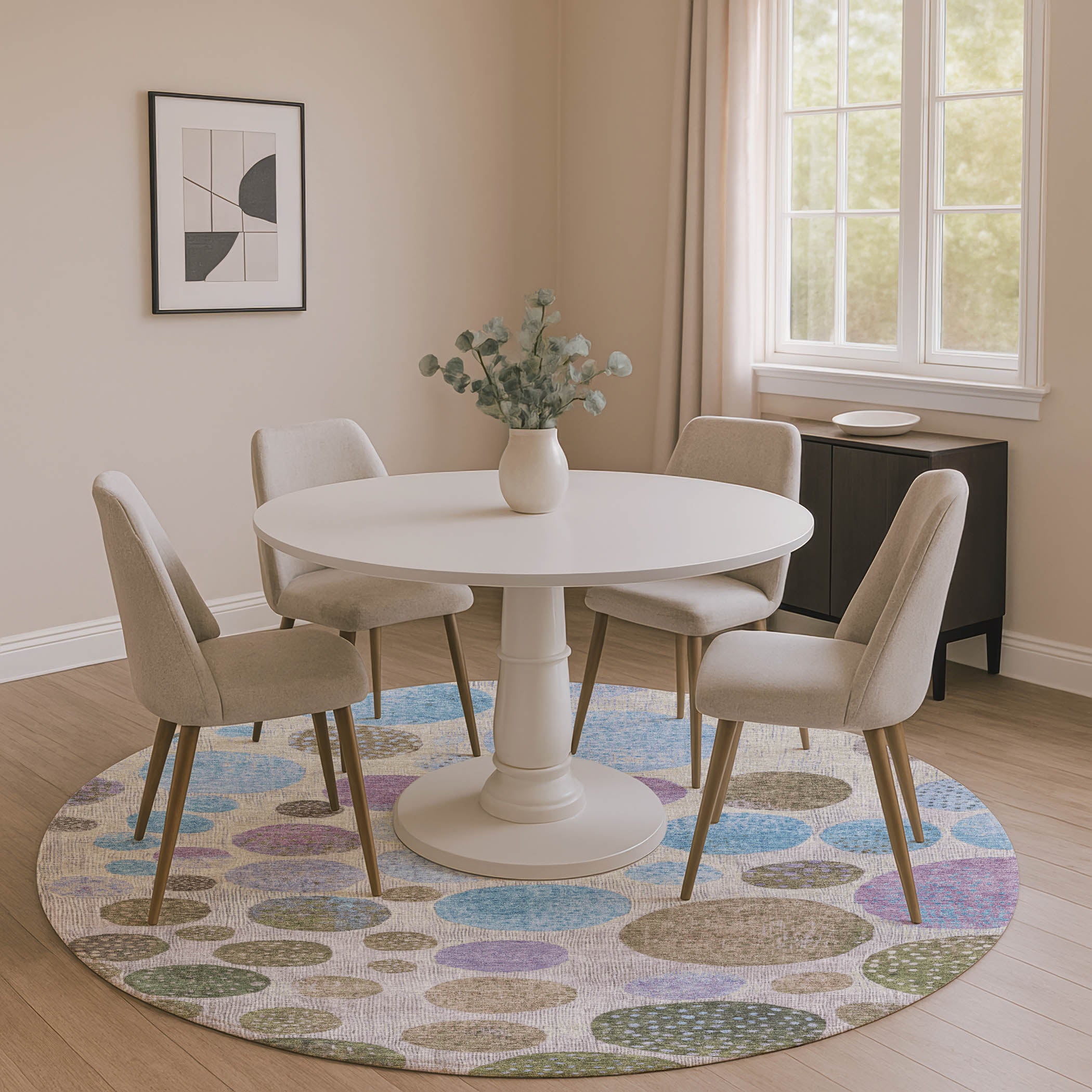 Salzburg Machine Washable Transitional Taupe Brown Rug 8' x 8' #shape_Round