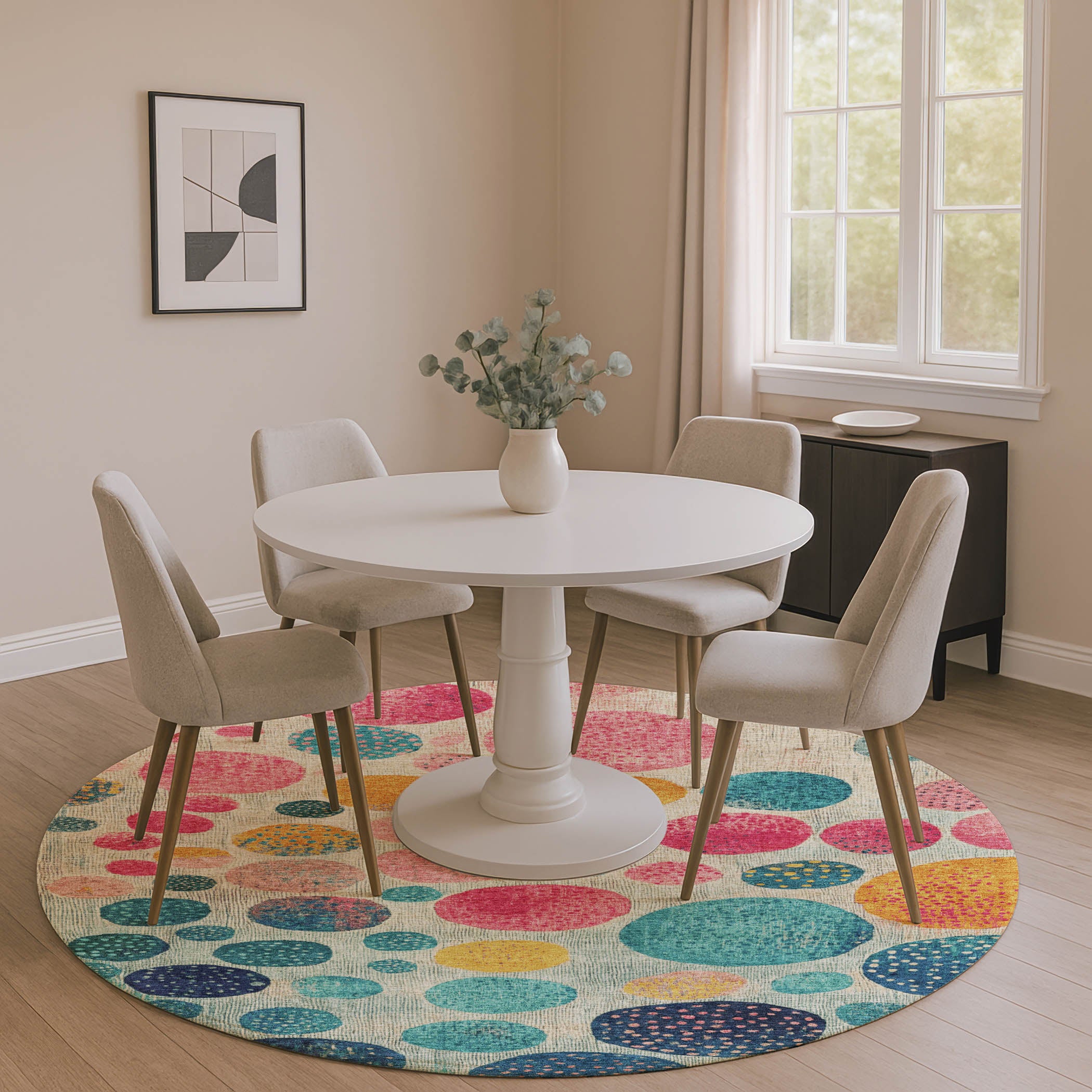 Salzburg Machine Washable Transitional Teal Rug 8' x 8' #shape_Round