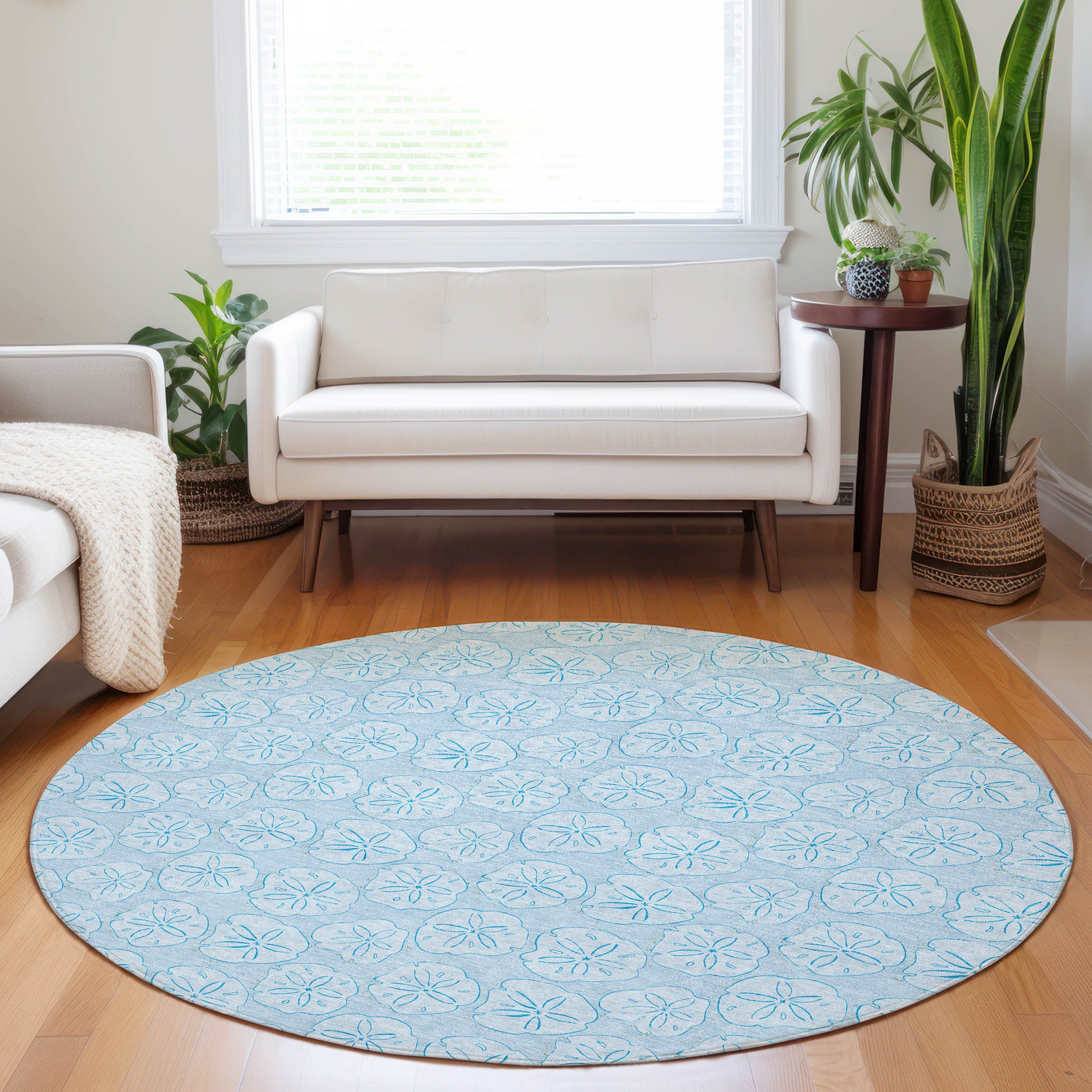 Salzburg Machine Washable Coastal Blue Rug 8' x 8' #shape_Round