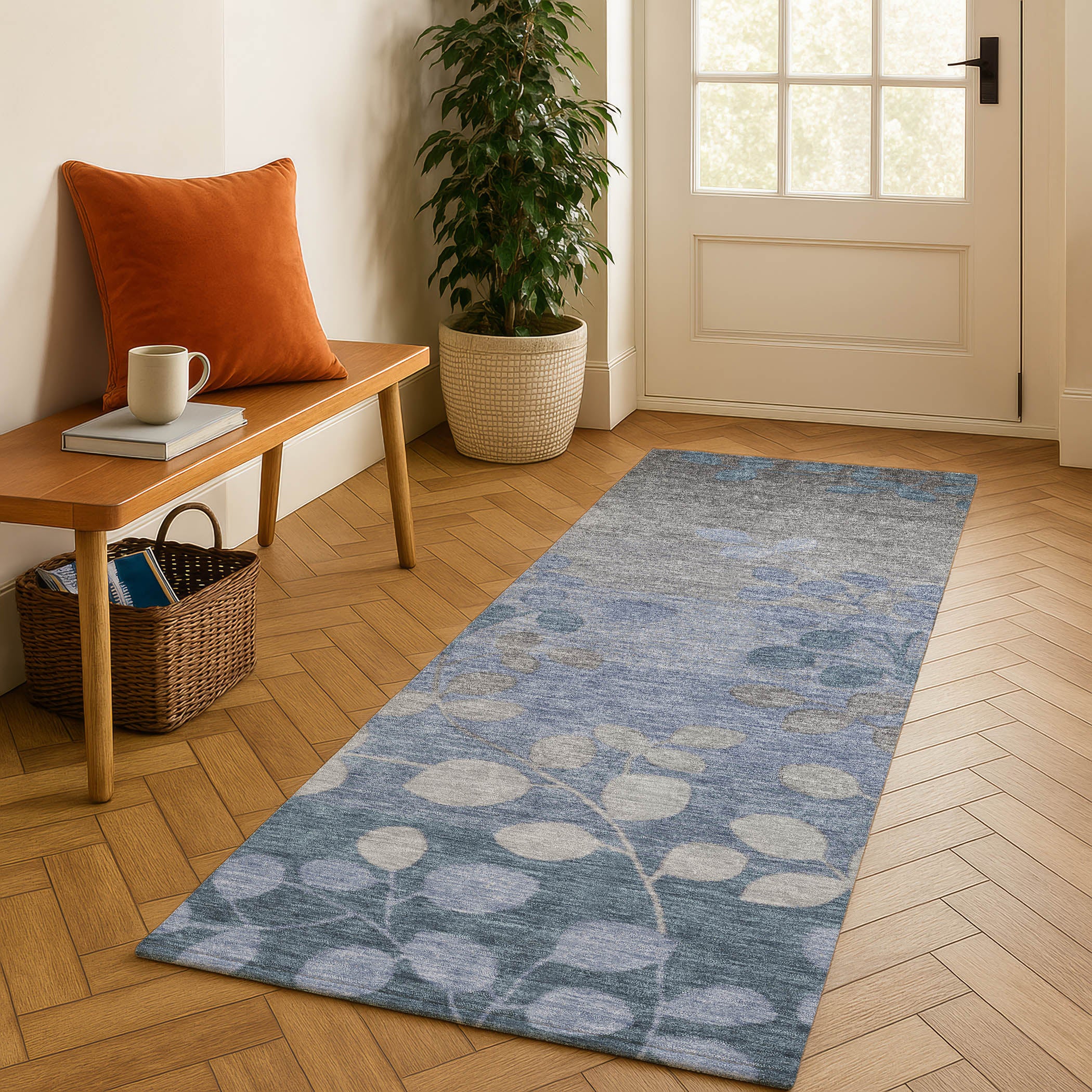 Dubrovnik Machine Washable Transitional Denim Blue Rug 2'3" x 7'6" #shape_Runner