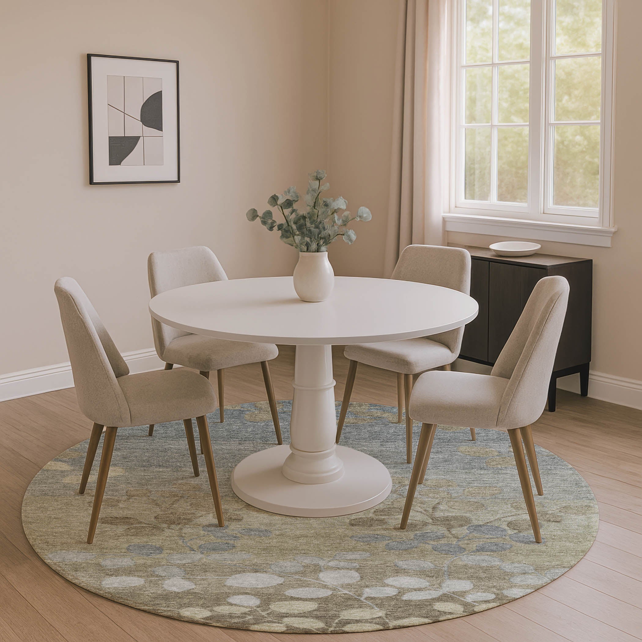 Dubrovnik Machine Washable Transitional Khaki Brown Rug 8' x 8' #shape_Round