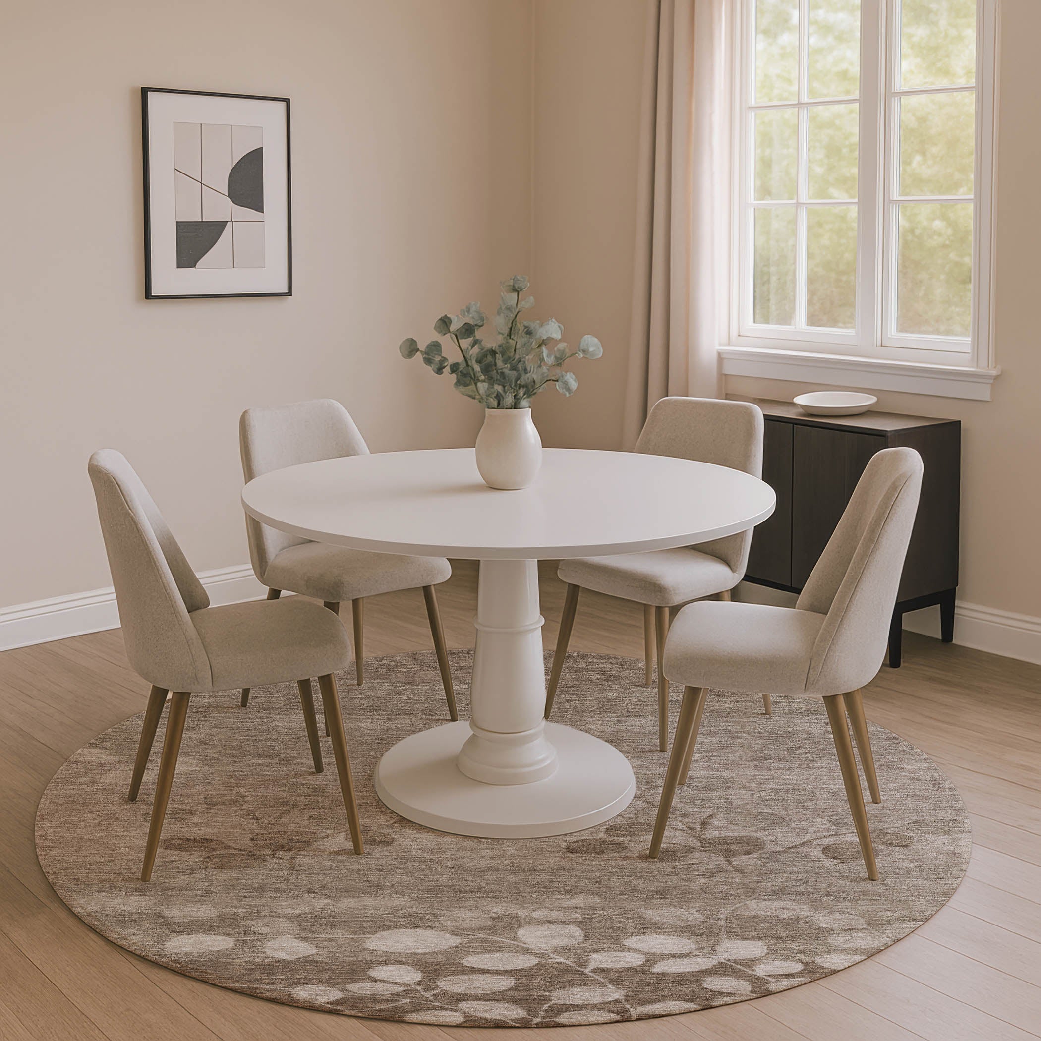 Dubrovnik Machine Washable Transitional Taupe Brown Rug 8' x 8' #shape_Round