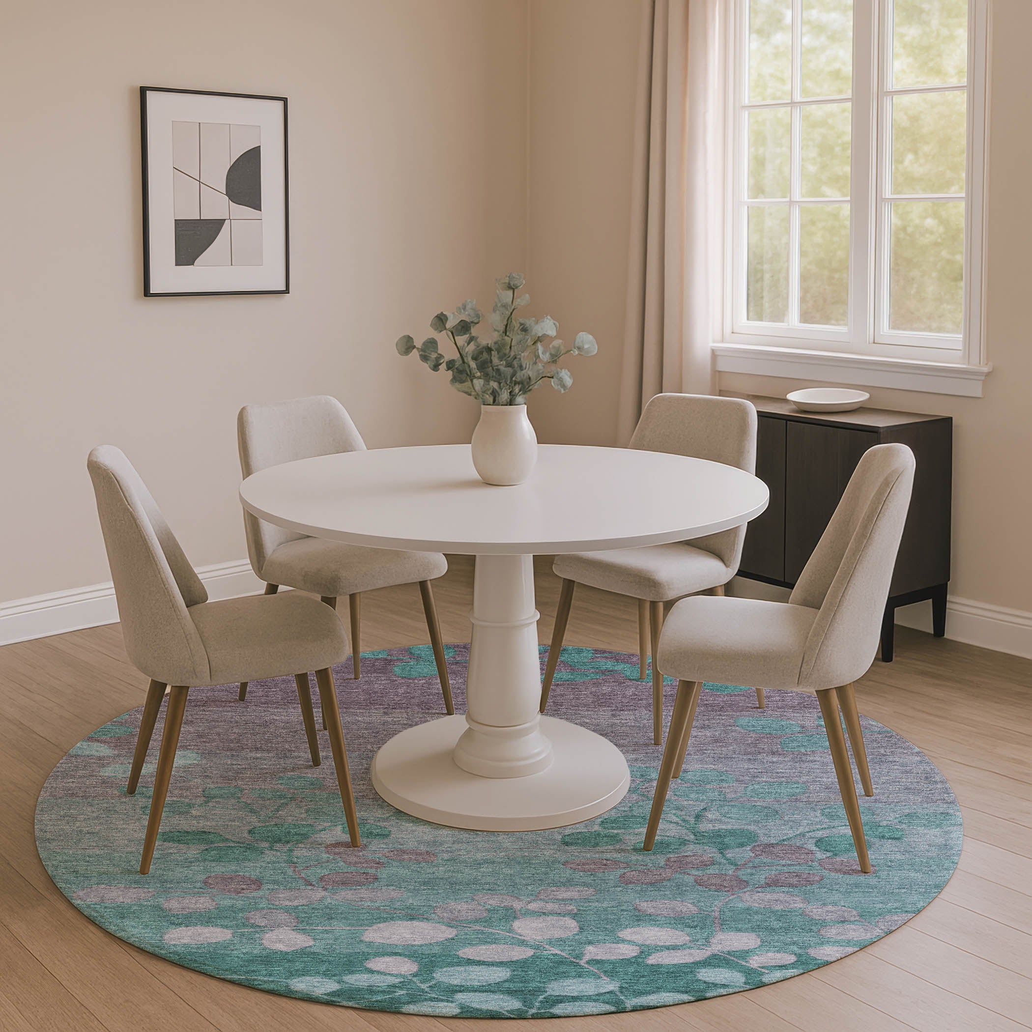 Dubrovnik Machine Washable Transitional Teal Rug 8' x 8' #shape_Round