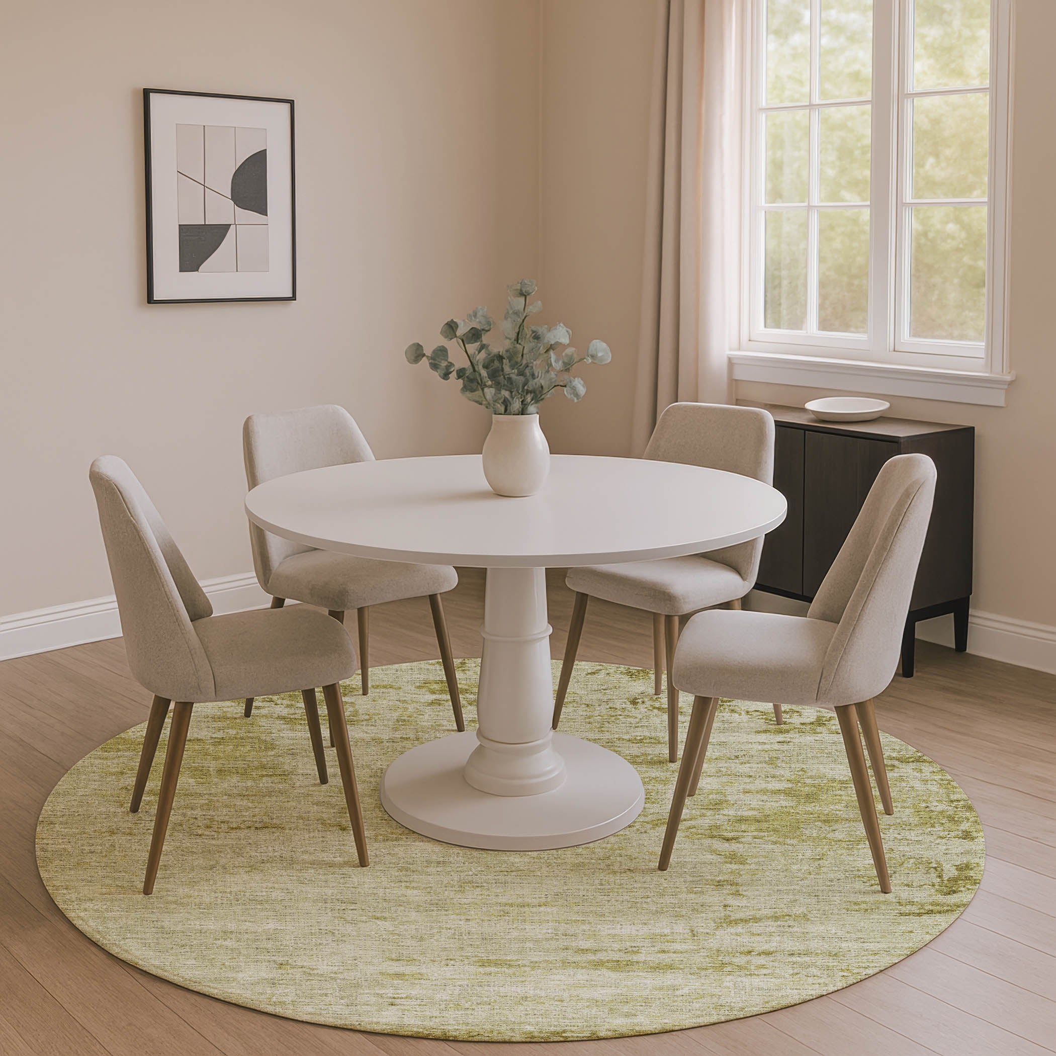 Kathmandu Machine Washable Transitional Aloe Green Rug 8' x 8' #shape_Round