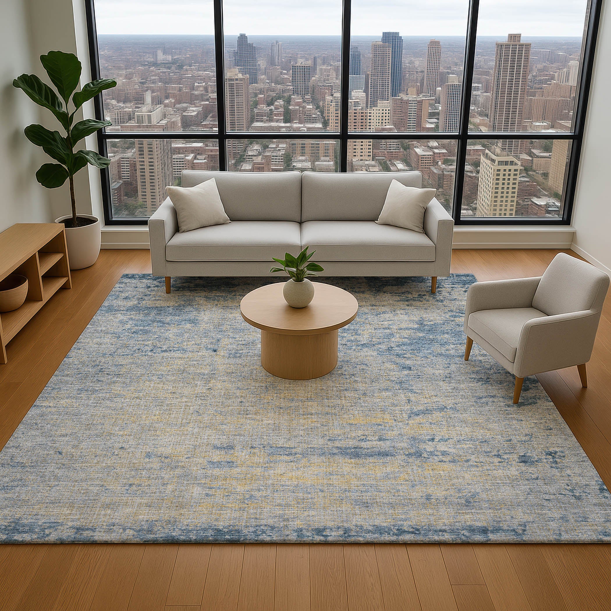 Kathmandu Machine Washable Transitional Navy Blue Rug 2'6" x 3'10" #shape_Rectangle