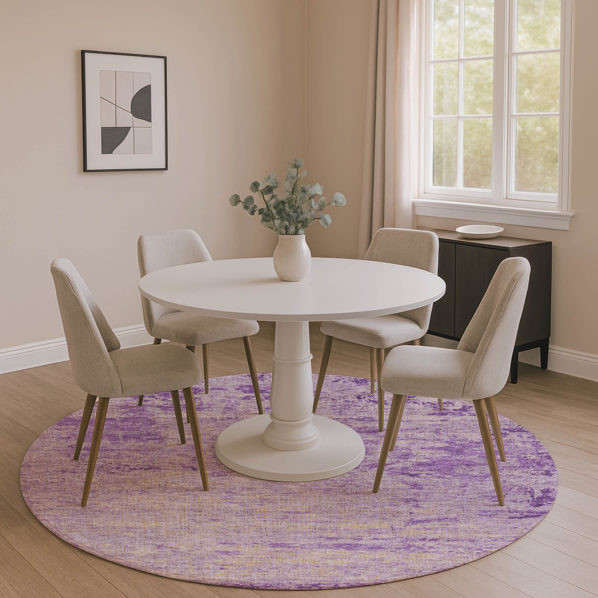 Kathmandu Machine Washable Transitional Purple Rug 8' x 8' #shape_Round