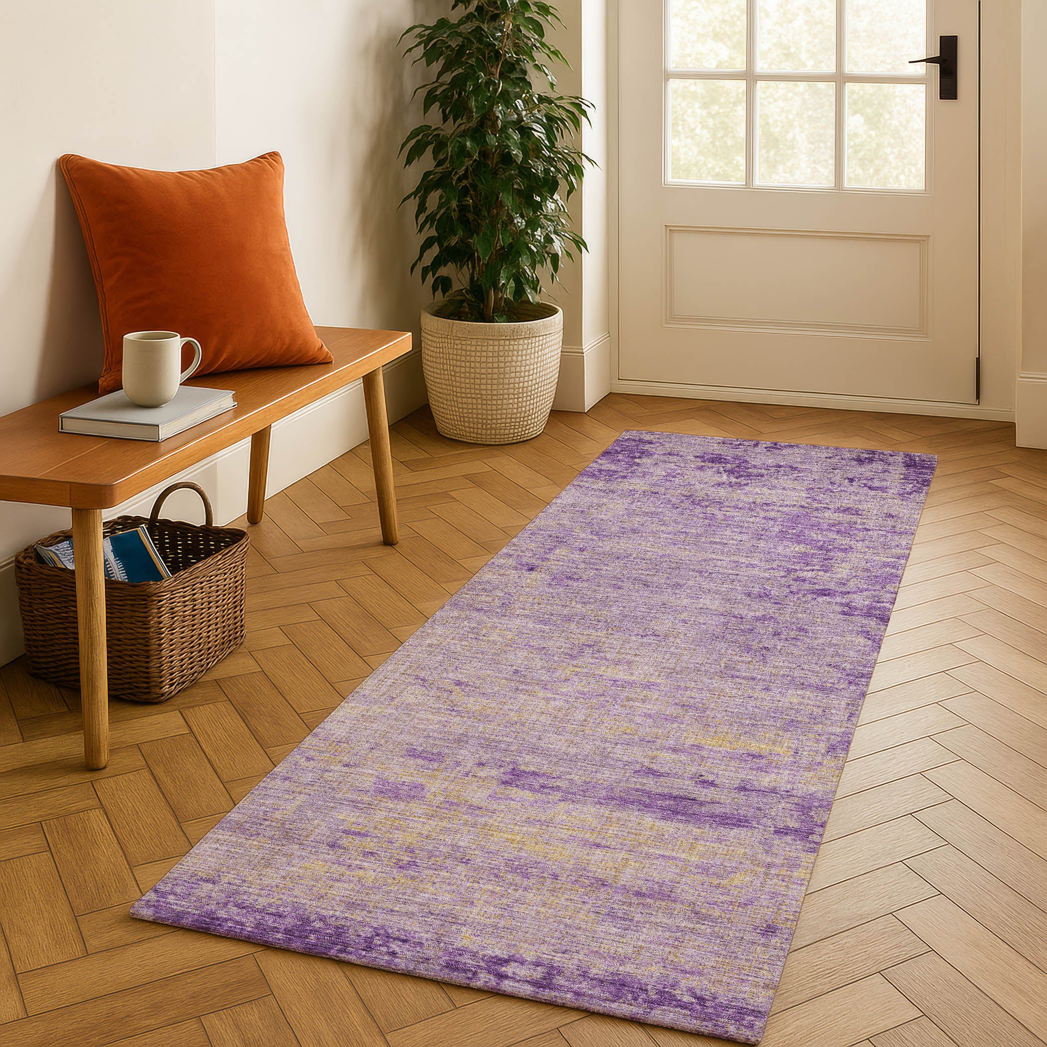 Kathmandu Machine Washable Transitional Purple Rug 2'3" x 7'6" #shape_Runner