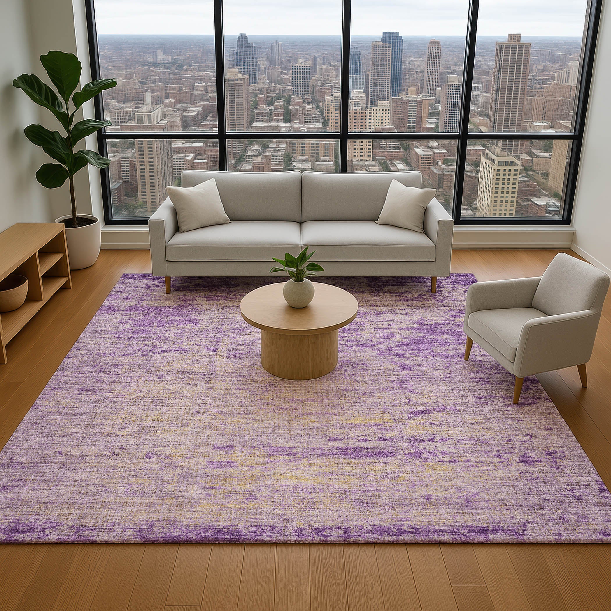Kathmandu Machine Washable Transitional Purple Rug 2'6" x 3'10" #shape_Rectangle