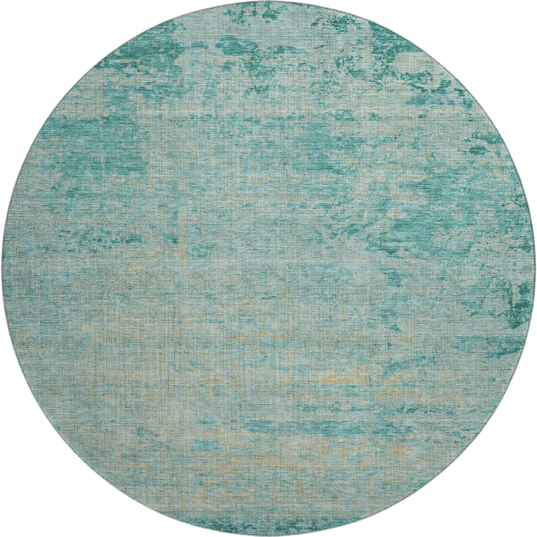Kathmandu Machine Washable Transitional Teal Rug 8' x 8' #shape_Round