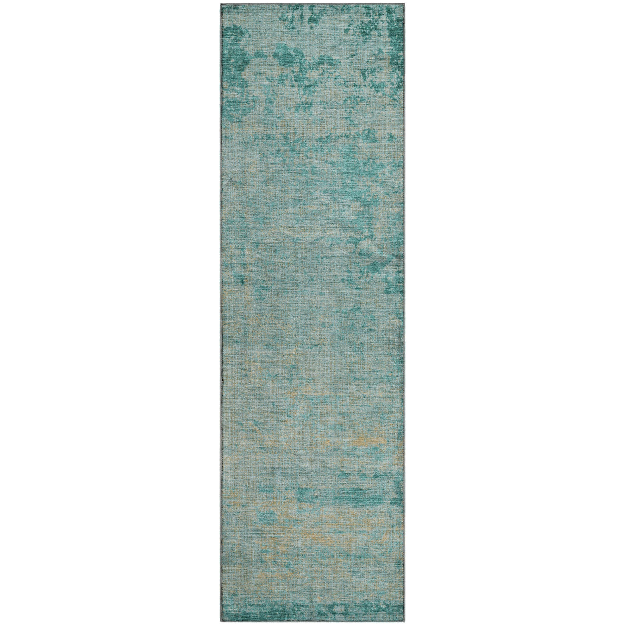 Kathmandu Machine Washable Transitional Teal Rug 2'3" x 7'6" #shape_Runner