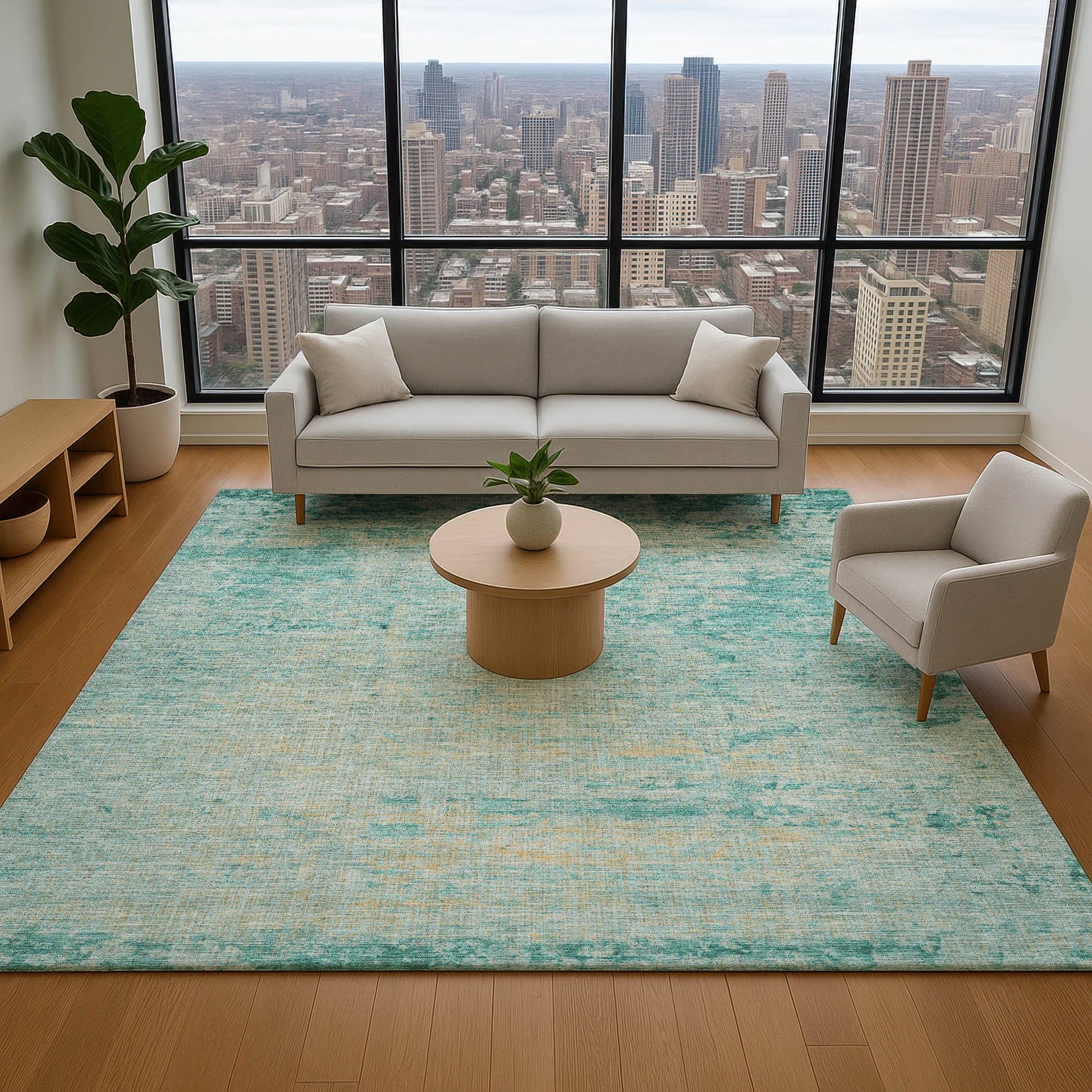 Kathmandu Machine Washable Transitional Teal Rug 2'6" x 3'10" #shape_Rectangle