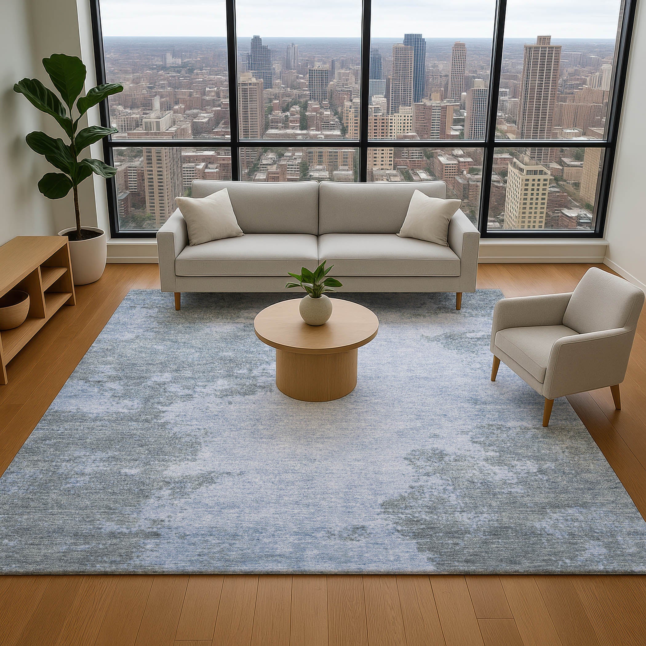 Bern Machine Washable Transitional Blue Rug 2'6" x 3'10" #shape_Rectangle